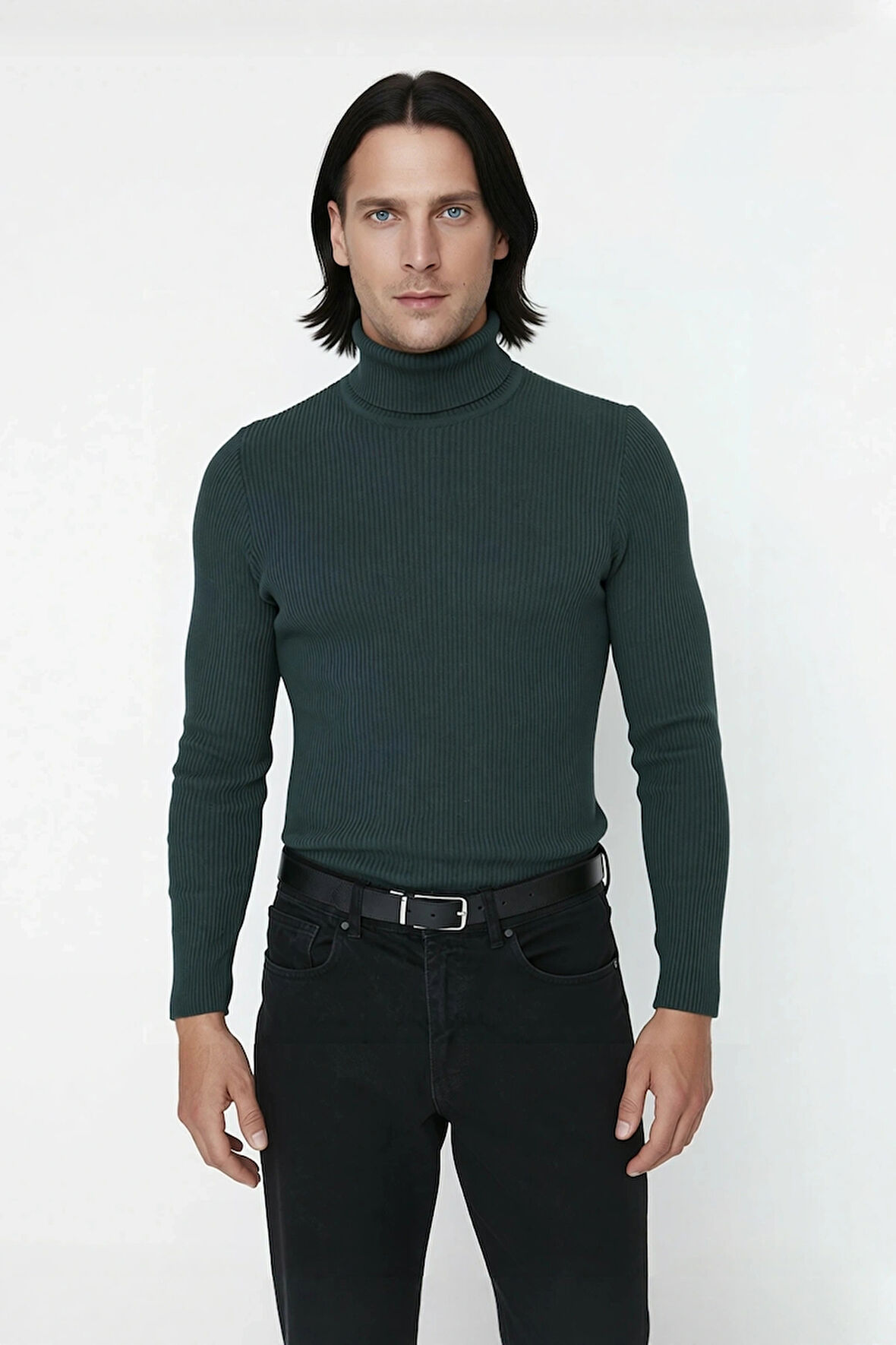 Erkek Fitted Balıkçı Yaka Fitilli Uzun Kollu Kazak Günlük Şıklığı ve Kış Konforunu Birleştirir