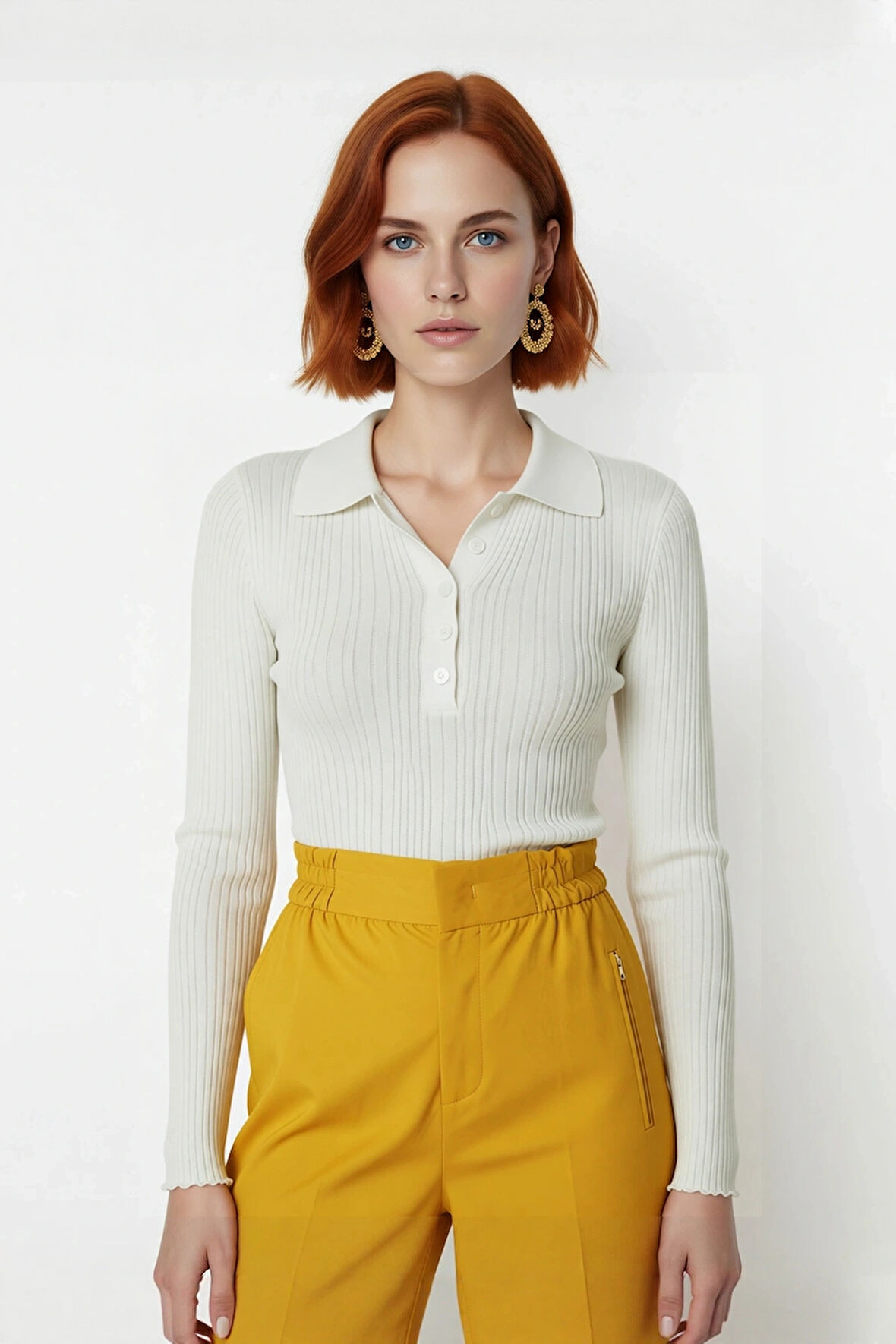 Kadın Merserize Görünümlü İnce Yapılı Uzun Kollu Polo Yaka Triko Kazak Şık ve Rahat Kaliteli