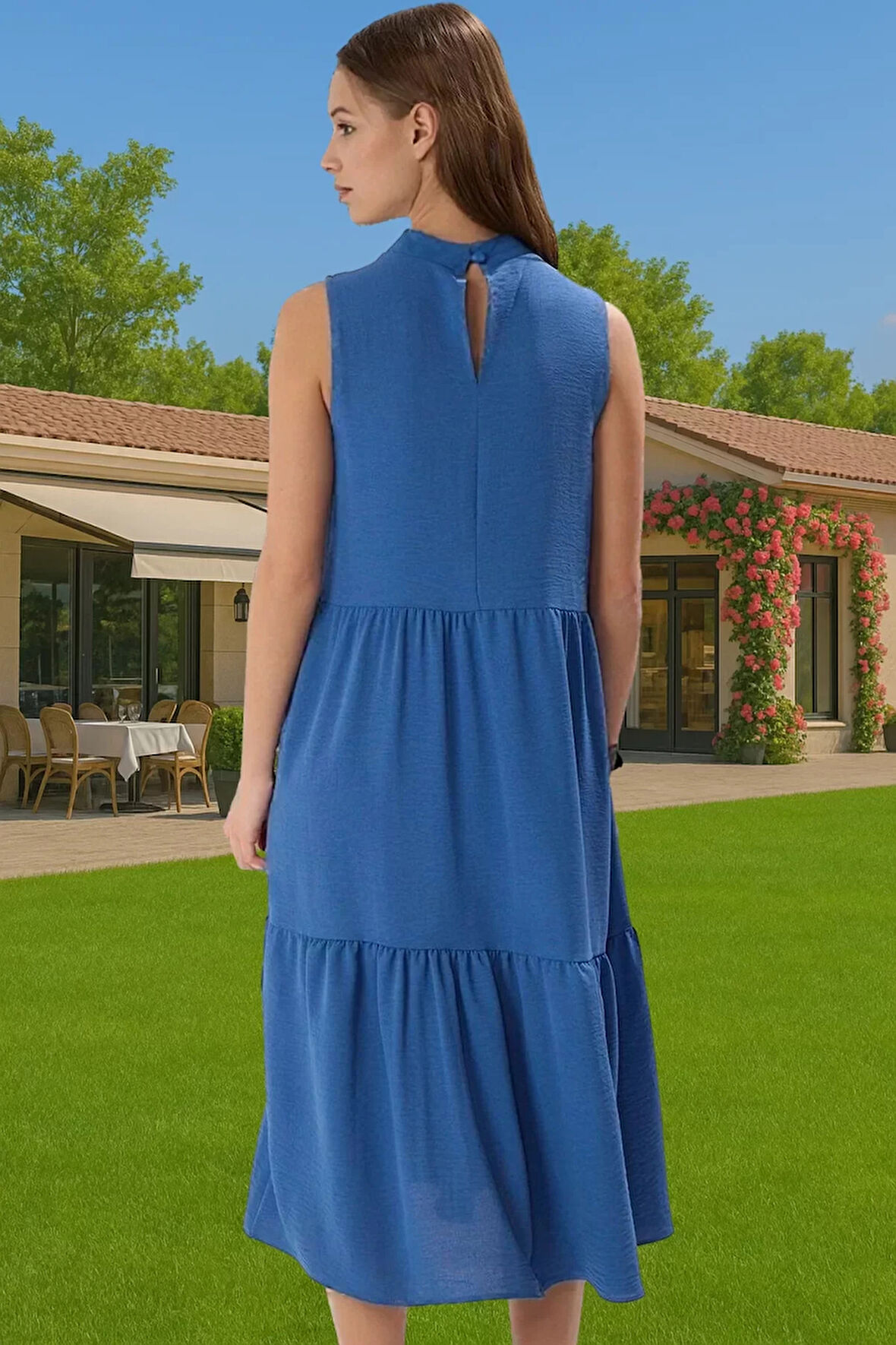 Kadın Şık Düz Kesim Kolsuz Midi Elbise Polyester Kumaş Nefes Alabilir Şık Görünüm Kaliteli İşçilik