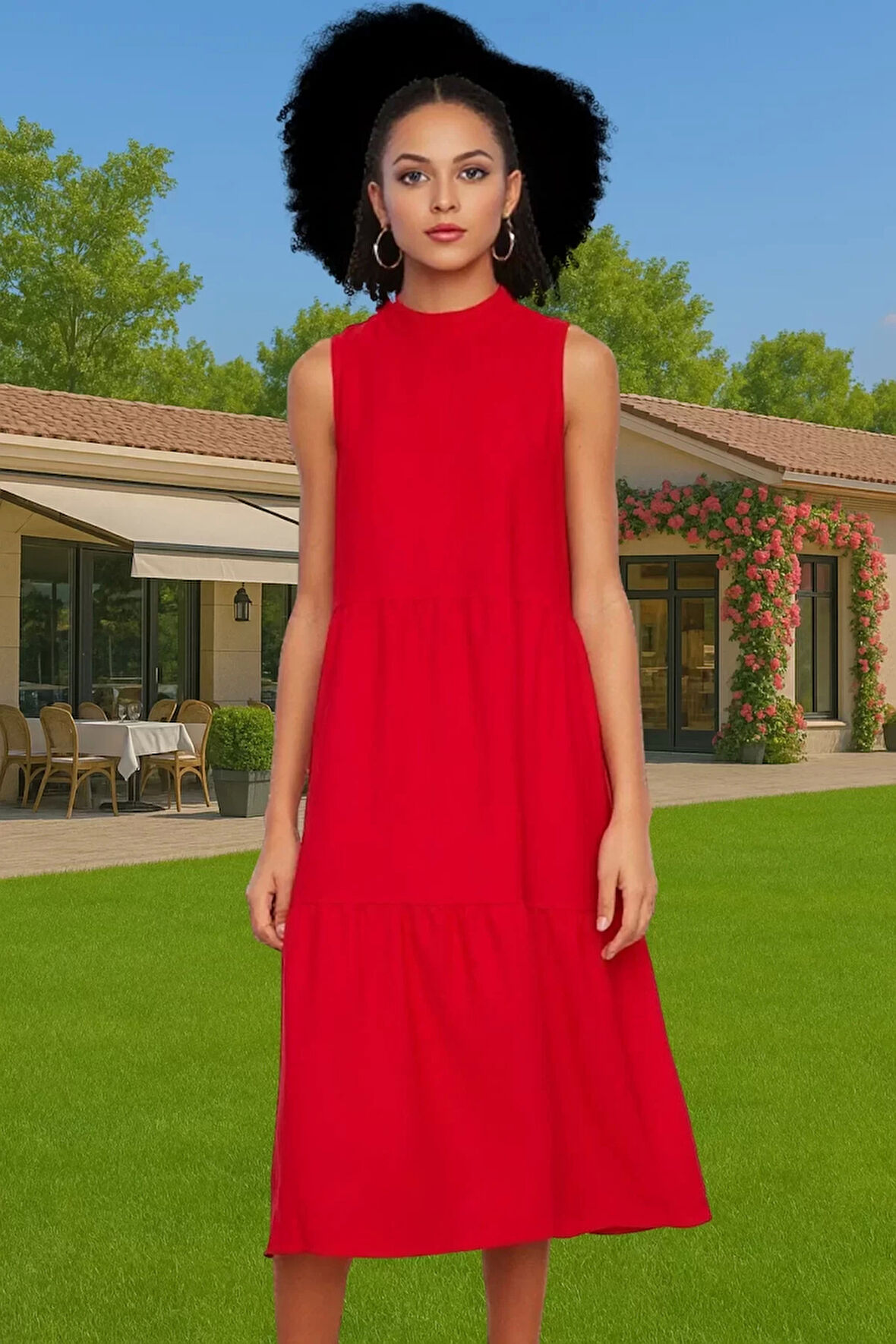 Kadın Şık Düz Kesim Kolsuz Midi Elbise Polyester Kumaş Nefes Alabilir Şık Görünüm Kaliteli İşçilik