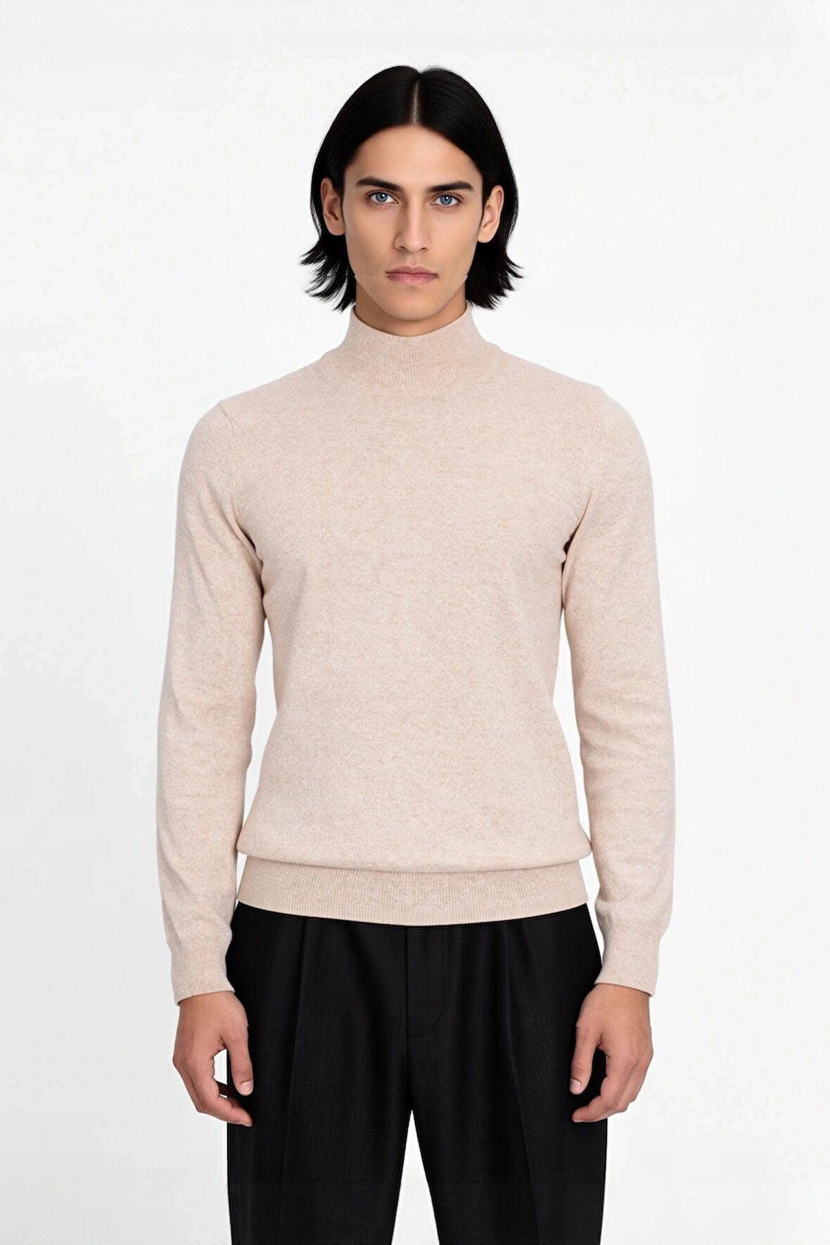 Erkek Slim Fit Dik Yaka Basic Triko Kazak Soğuk Havalarda Konforlu ve Rahat Bir Tarz Sunar