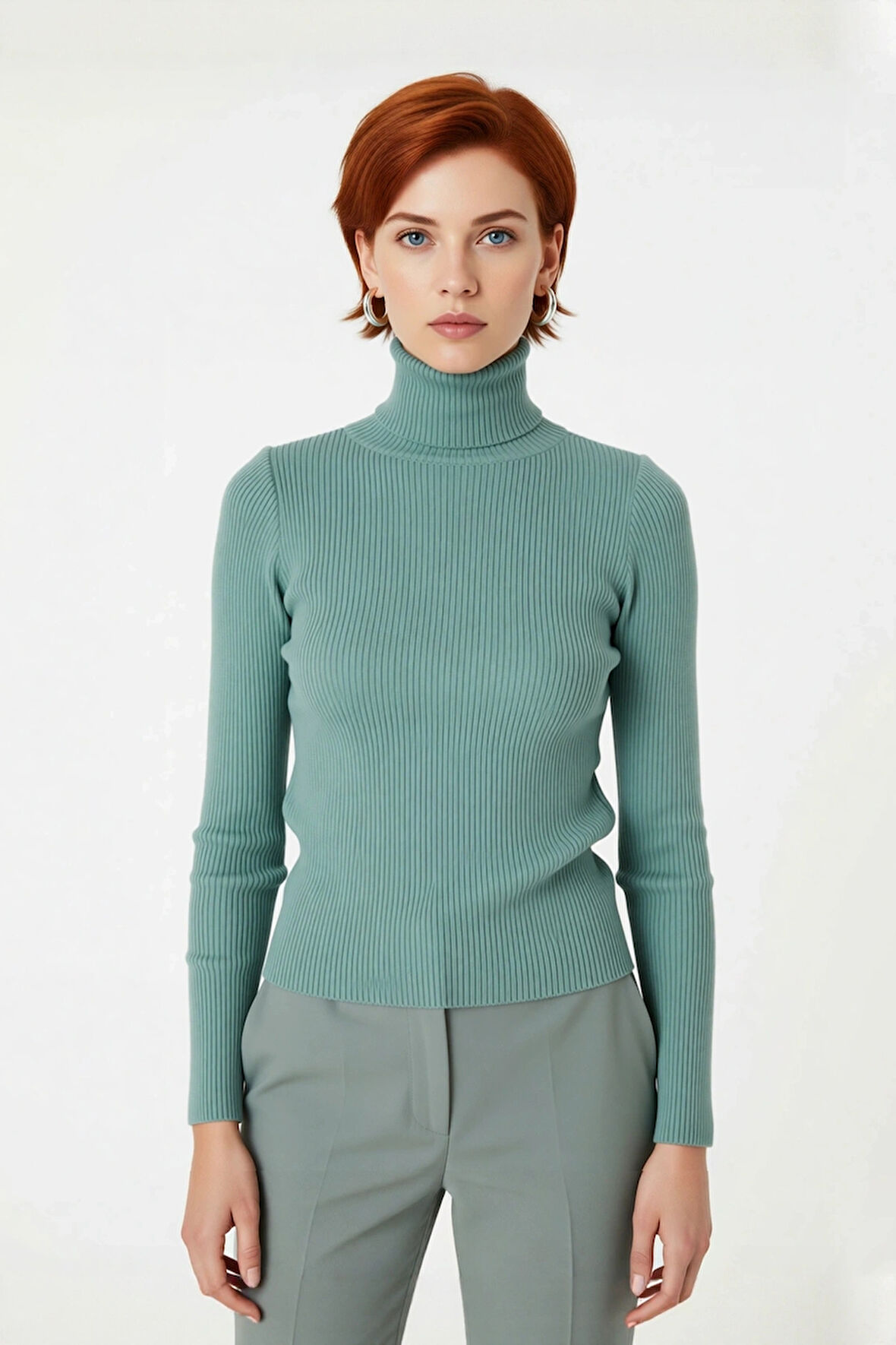 Kadın Fitted Balıkçı Yaka Akrilik Triko Kazak Soğuk Günler İçin Uzun Kollu Şık ve Modern Seçenek