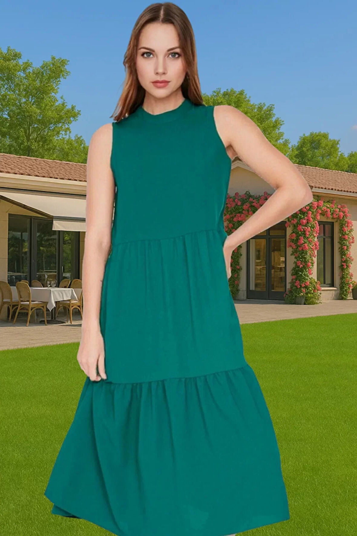 Kadın Şık Düz Kesim Kolsuz Midi Elbise Polyester Kumaş Nefes Alabilir Şık Görünüm Kaliteli İşçilik