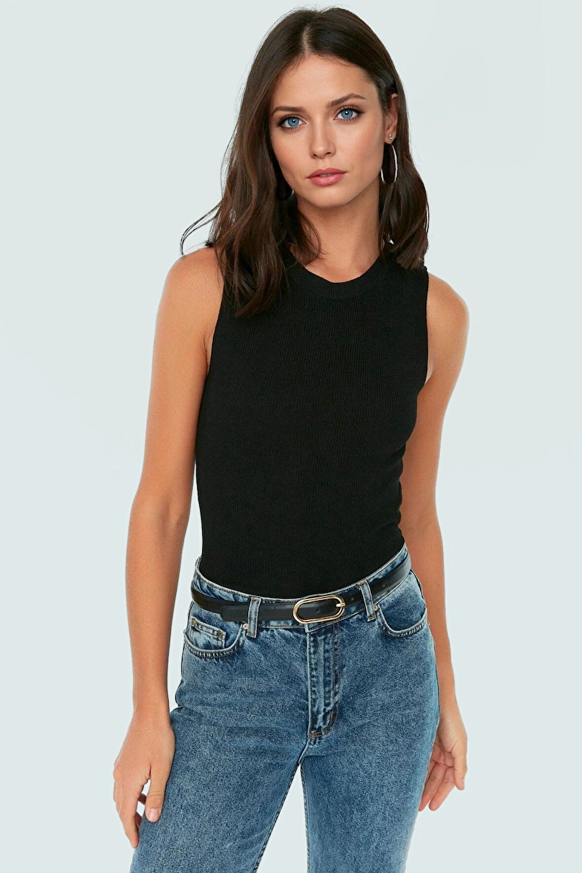 Triko Bluz Bisiklet Yaka Kolsuz Rahat Günlük Yazlık Modern Stil Seçkin Malzeme