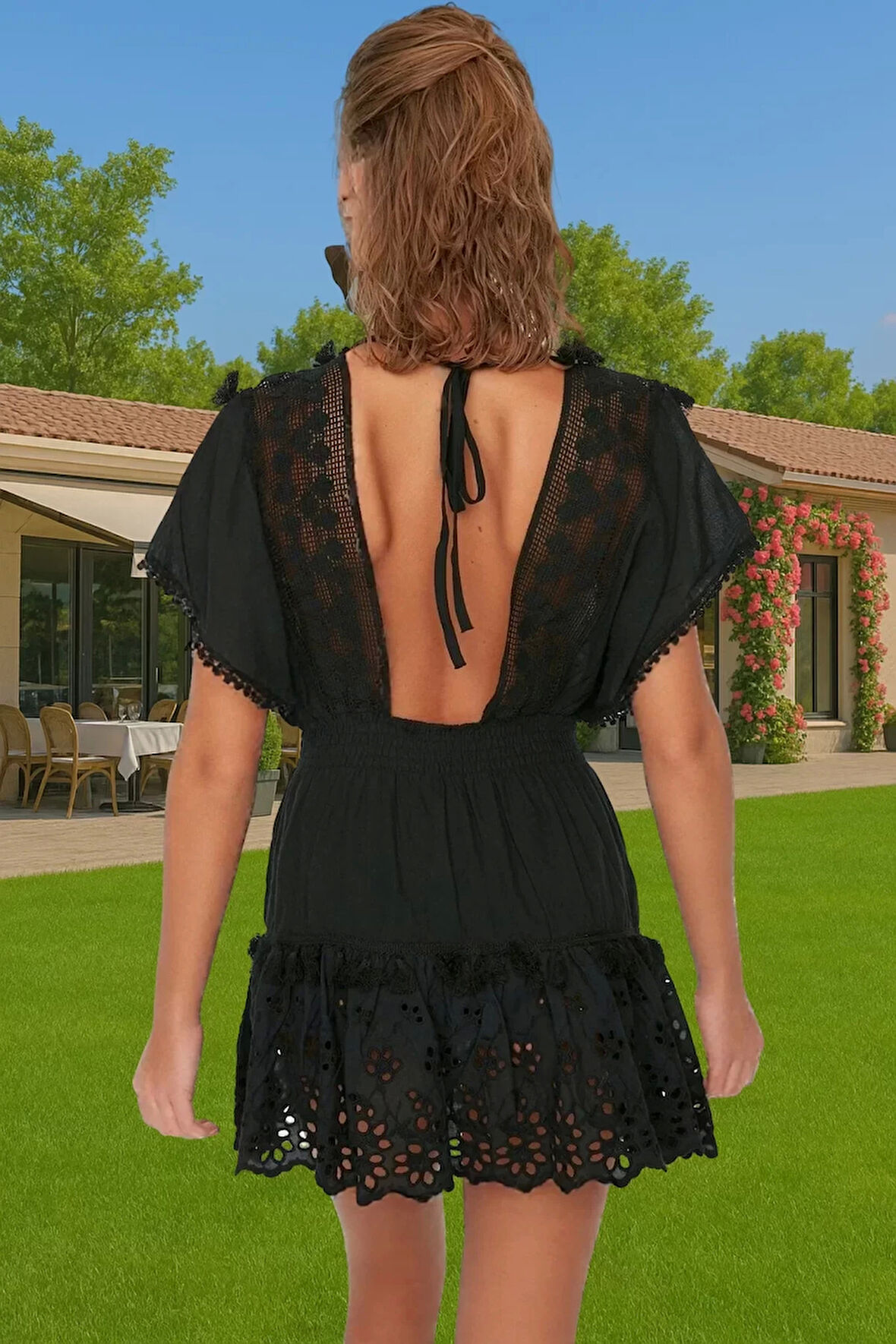 Brode Detaylı V Yaka Pamuklu Mini Elbise Yaz Koleksiyonu Rahat Ve Şık Modern Stil Modern Stil