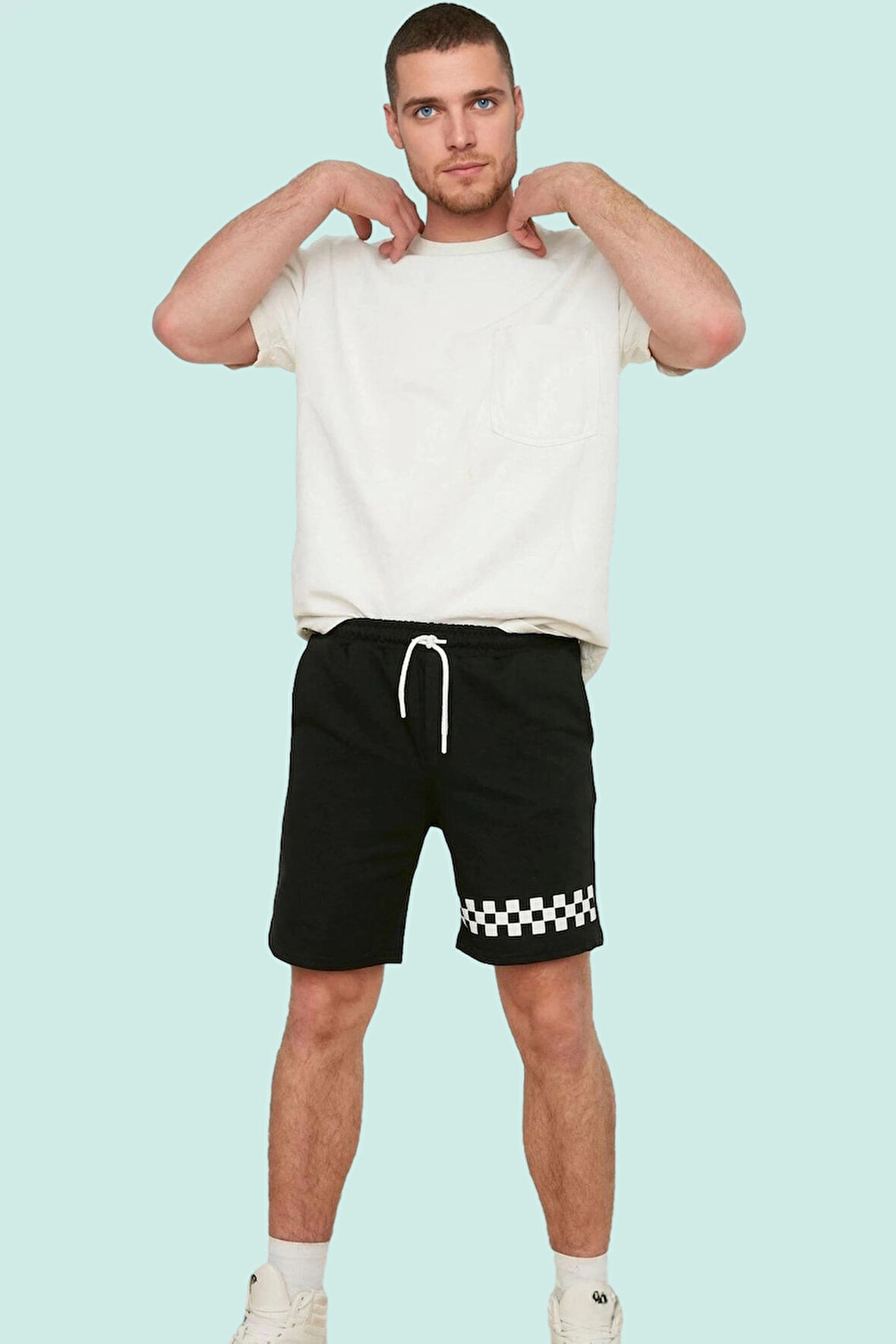 Erkek Yazlık Geometrik Baskılı Şort; Pamuk Polyester Casual Stil Günlük Kombinler Hafta Sonu