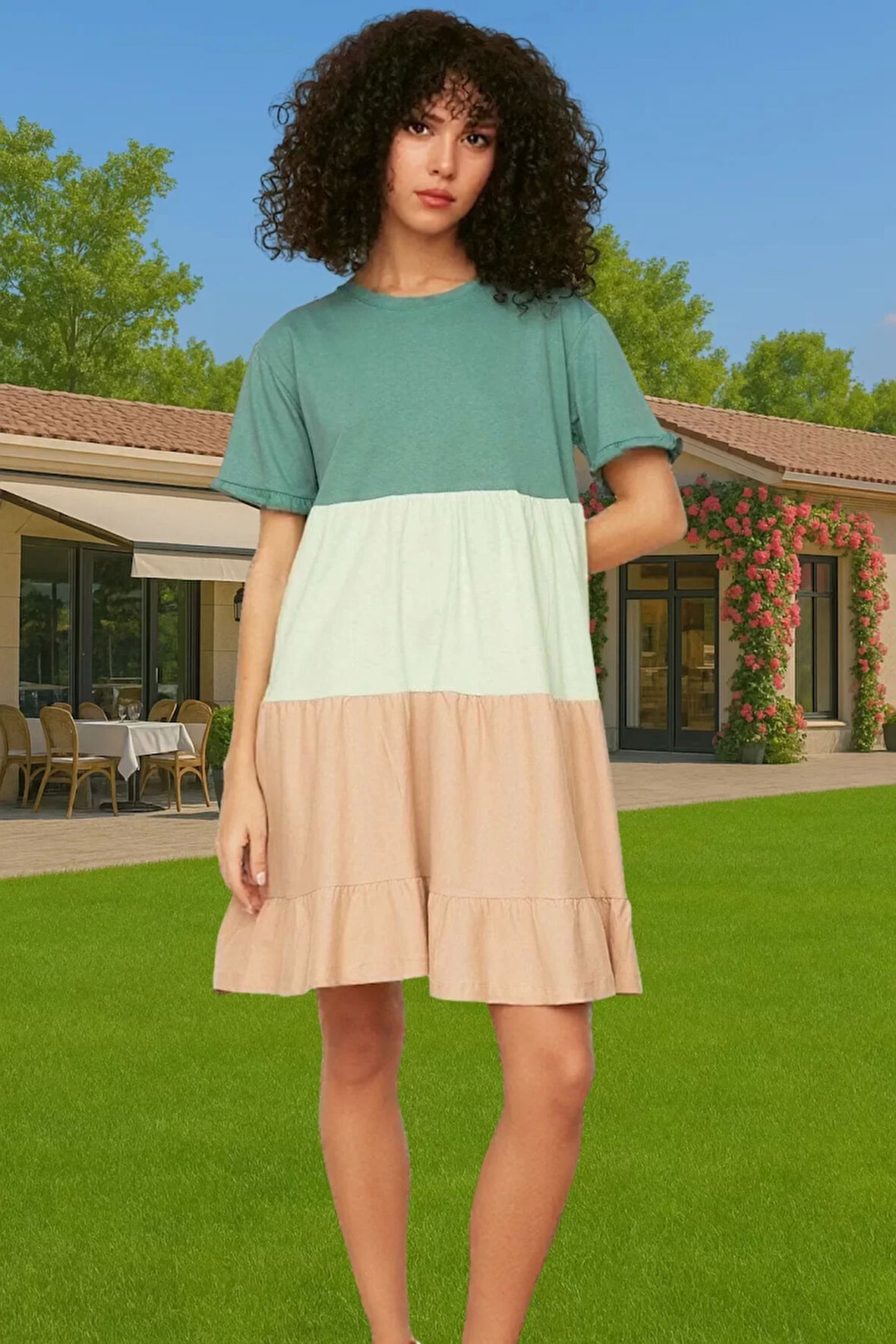 Yazlık Pamuk Mini Elbise A line Bisiklet Yaka Rahat Günlük Stil Modern Stil Kaliteli İşçilik