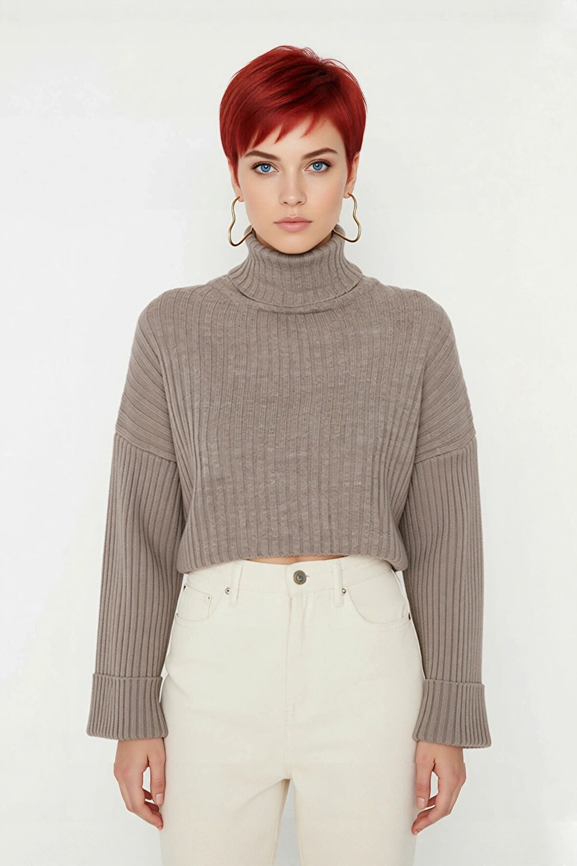 Kadın Oversize Super Crop Balıkçı Yaka Kışlık Triko Kazak Uzun Kollu Rahat Ve Şık Stil Kaliteli