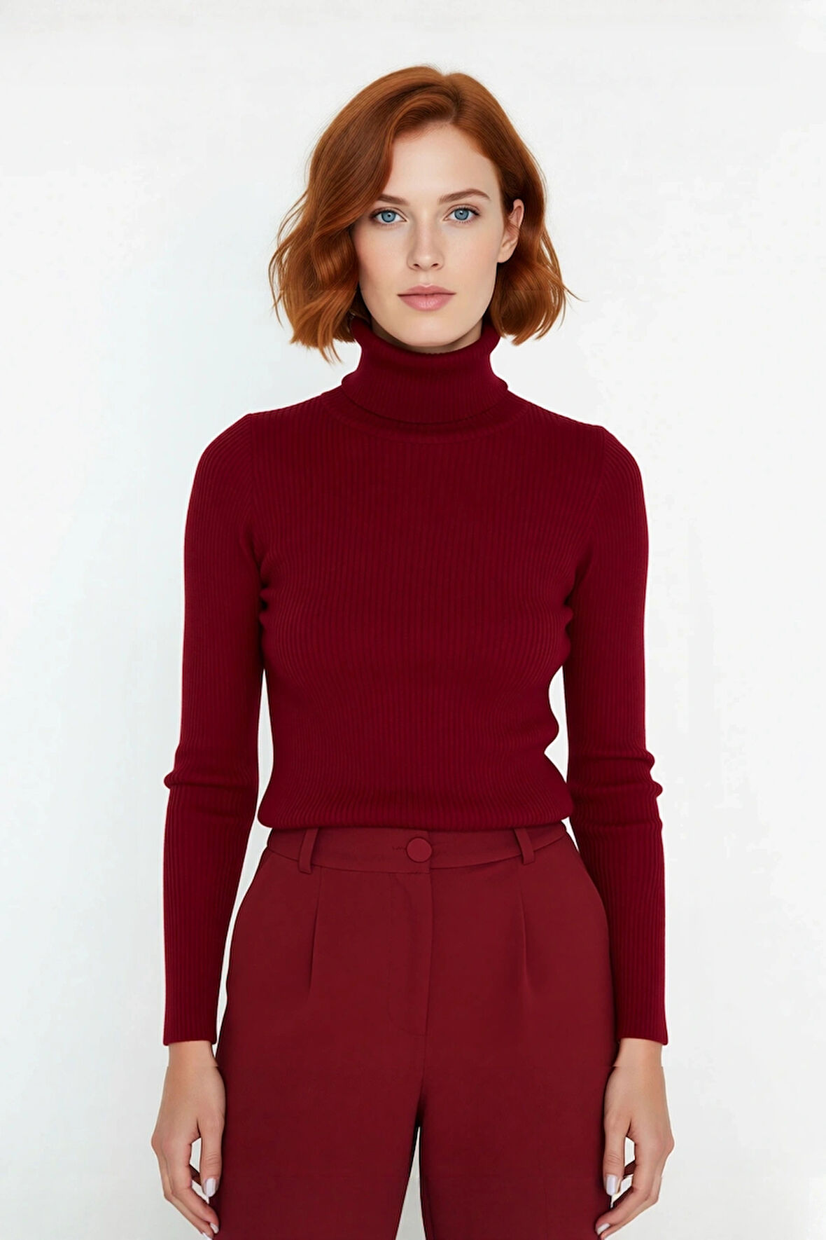 Kadın Fitted Balıkçı Yaka Akrilik Triko Kazak Soğuk Günler İçin Uzun Kollu Şık ve Modern Seçenek