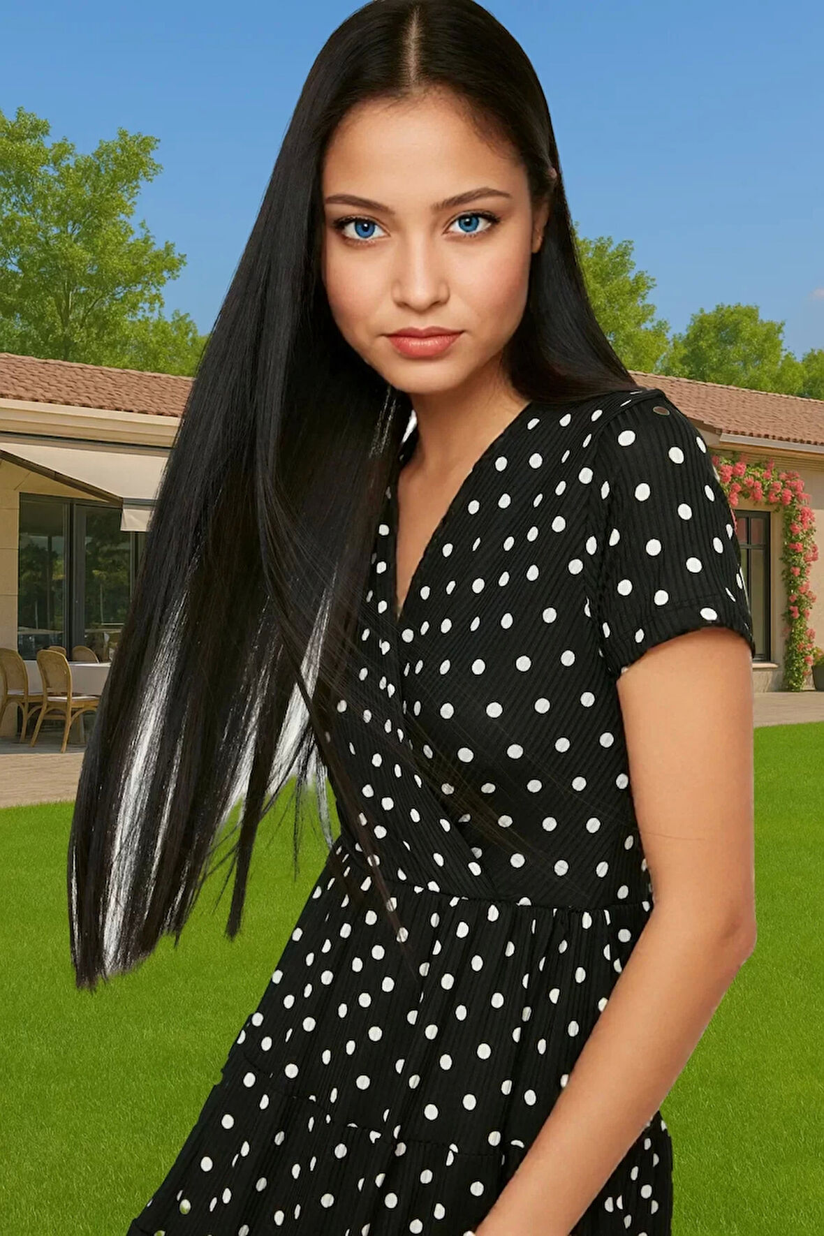 Kadın Yazlık Mini Elbise Polyester Elastan Kumaşlı Kisa Kol Konforlu Kesim Özenle Seçilmiş