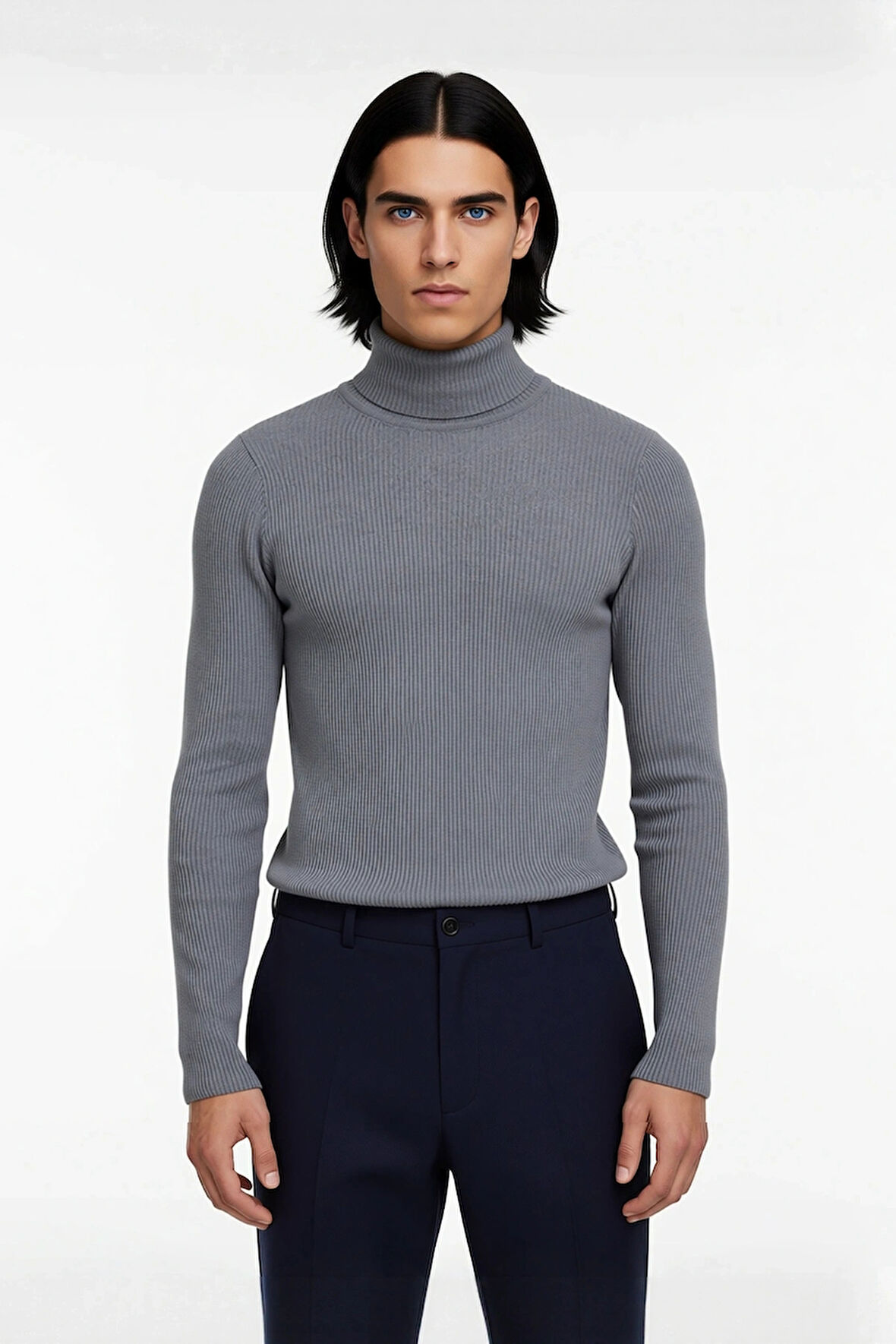 Erkek Fitted Balıkçı Yaka Fitilli Uzun Kollu Kazak Günlük Şıklığı ve Kış Konforunu Birleştirir