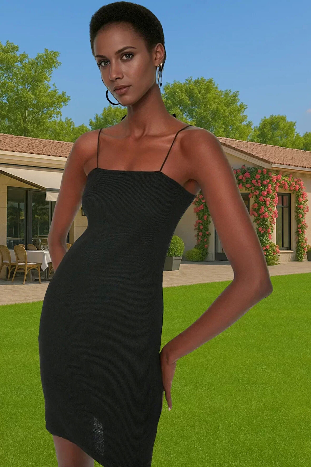 Kadın İnce Askılı Bodycon Mini Elbise Pamuklu Örme Kumaş Rahat Günlük Rahat Kullanım