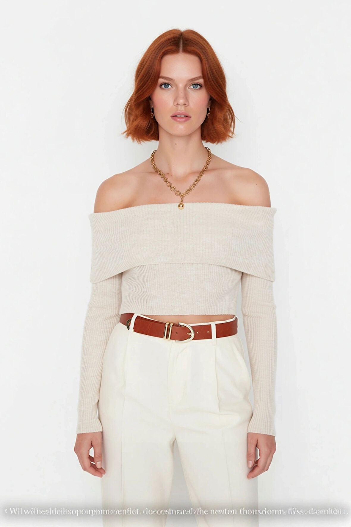 Kadınlara Özel Basic Fitted Kesim Uzun Kollu Crop Akrilik Triko Carmen Yaka Kazak Kaliteli