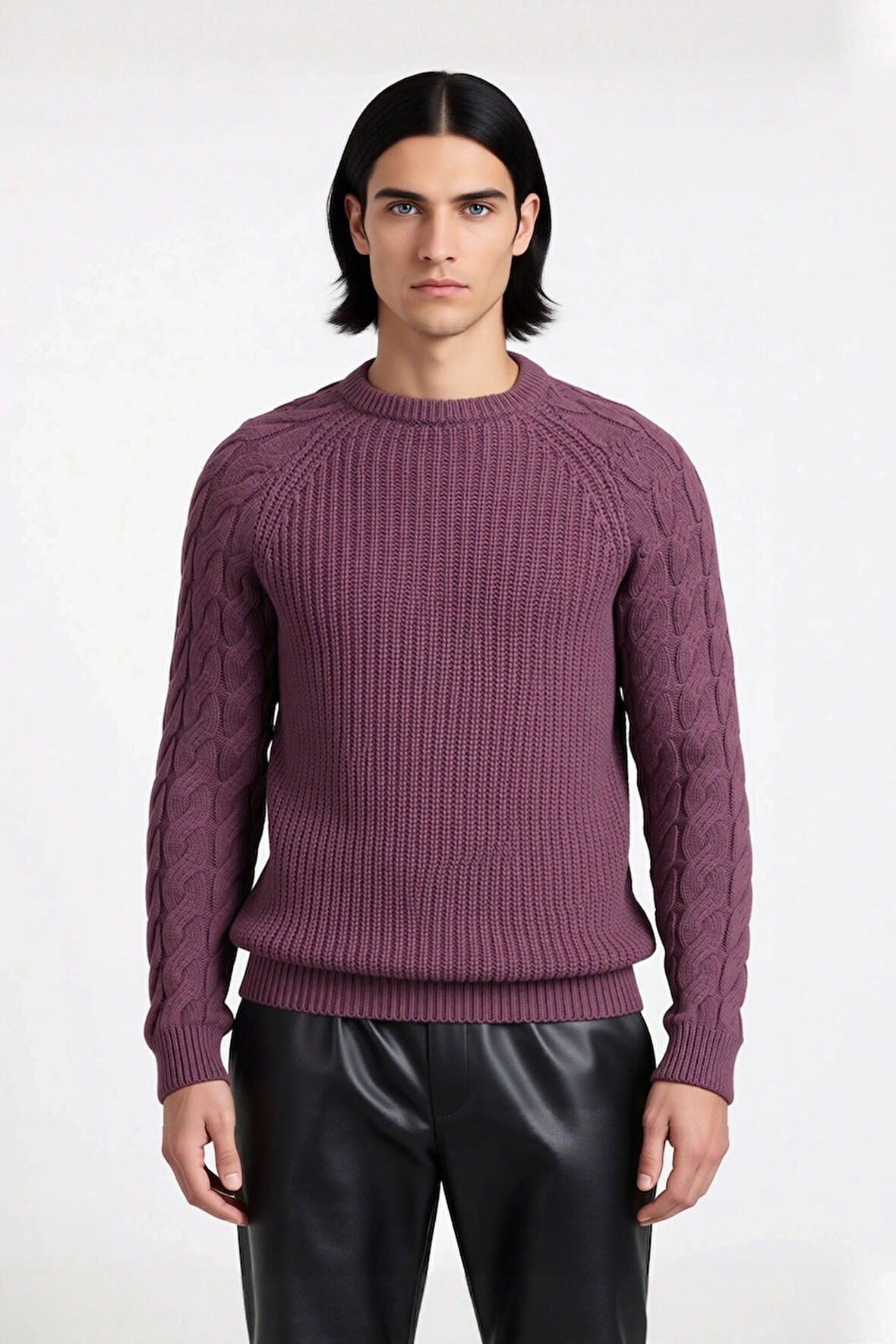 Erkek Regular Fit Bisiklet Yaka Saç Örgü Detaylı Triko Kazak Soğuk Günler İçin Rahatlık Sunar