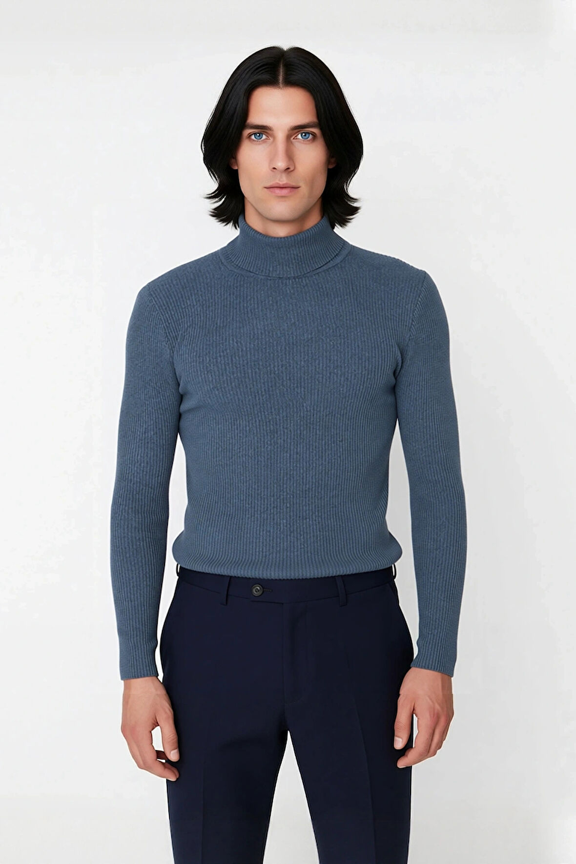 Erkek Fitted Balıkçı Yaka Fitilli Uzun Kollu Kazak Günlük Şıklığı ve Kış Konforunu Birleştirir