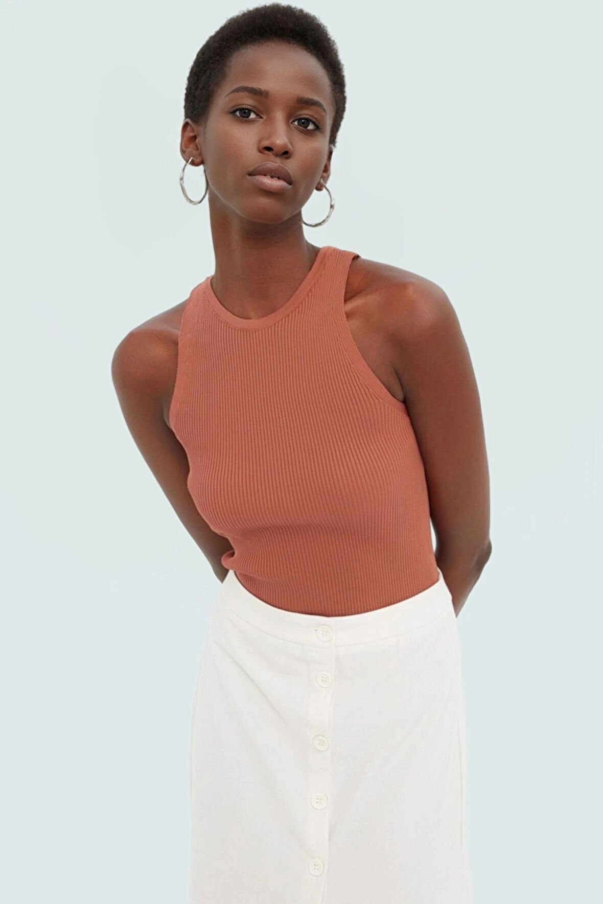 Rahat Yazlık Bluz Viskoz Triko Bisiklet Yaka Fitted Kalıp Kolsuz Premium Kalite