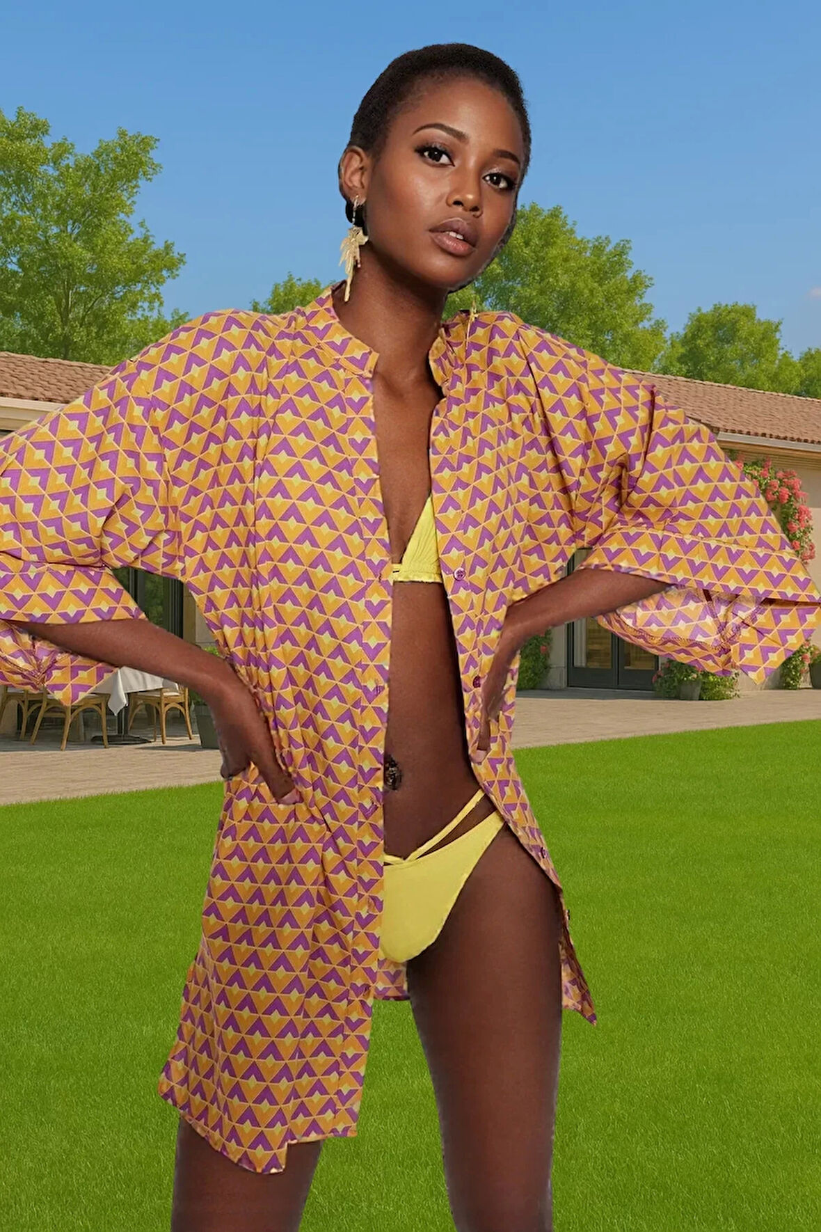 Kadın Yazlık Mini Pamuklu Plaj Elbisesi V Yaka Çiçek Desenli Konforlu Kesim Kaliteli İşçilik