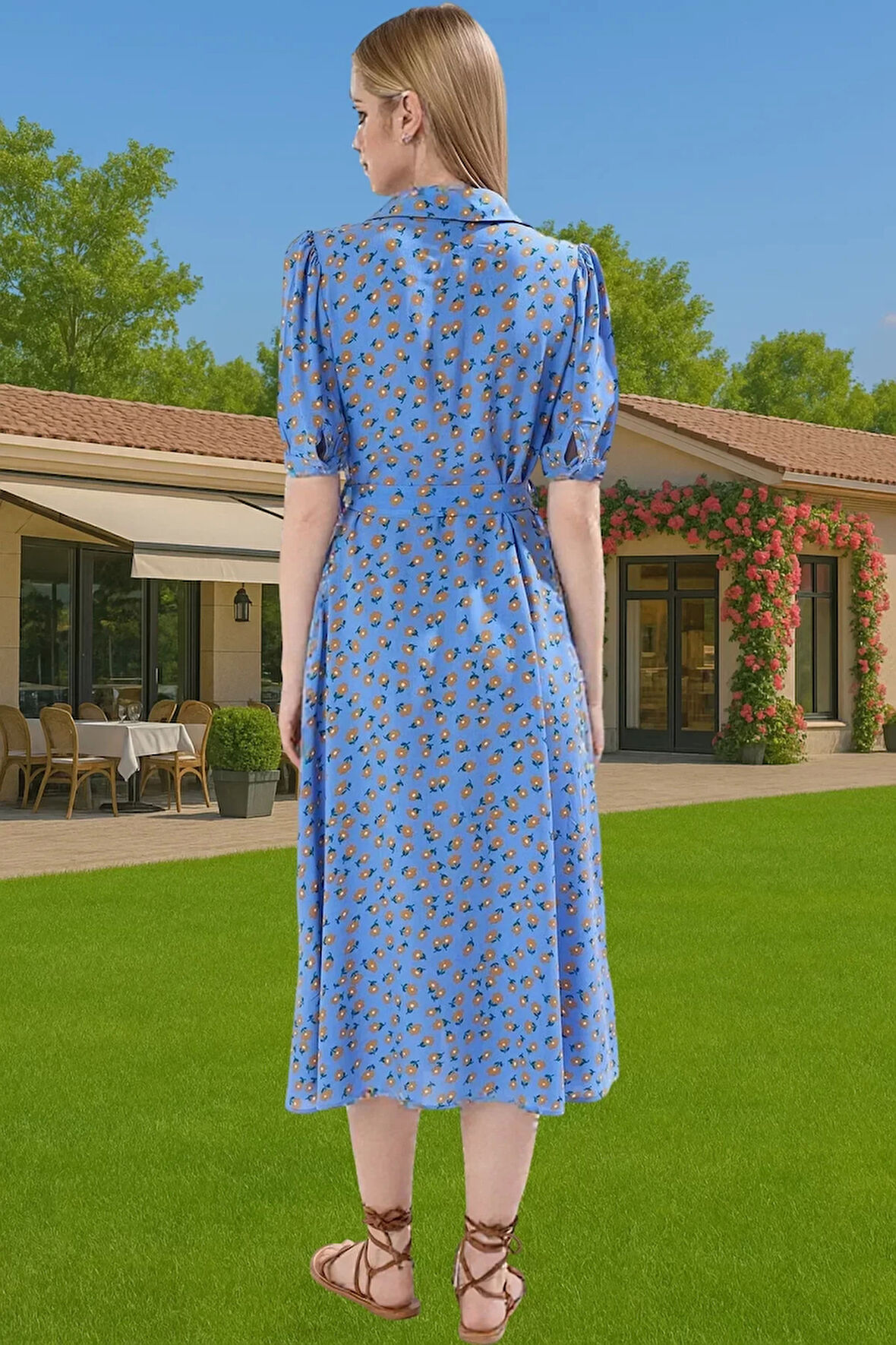 Kadın Şık Midi Boy Viskoz Elbise Animal Desenli Kuşak Detayı Casual Rahat Kullanım Şık Görünüm