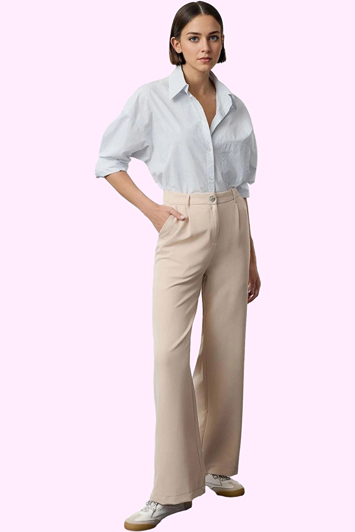 Kadın Yüksek Bel Wide Leg Pantolon Casual Dokuma Kumaş Günlük Hafta Sonu Dayanıklı Malzeme