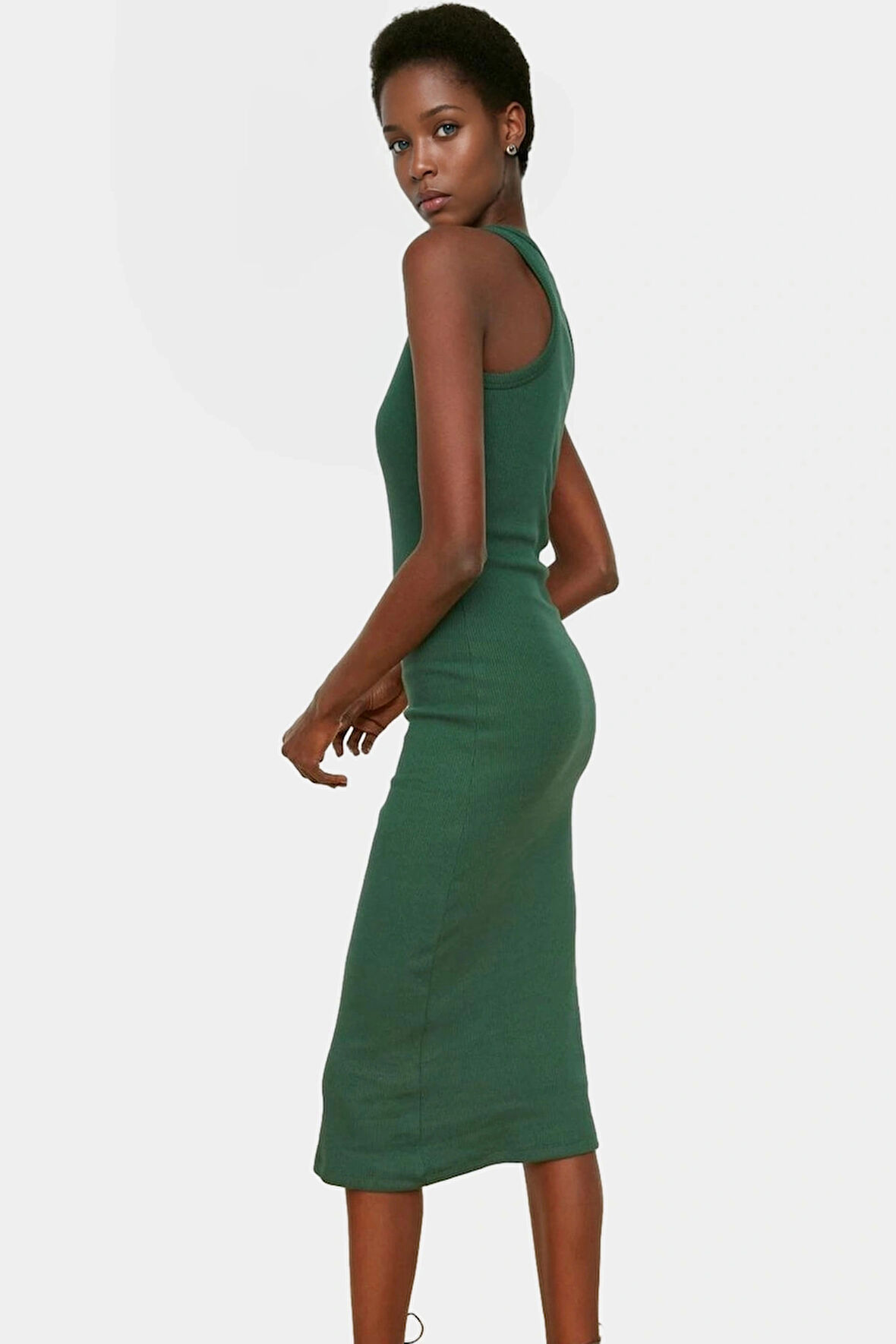 Yazlık Kolsuz Bodycon Örme Midi Elbise 98% Pamuk Rahat Kalıp Şık Görünüm Seçkin Malzeme