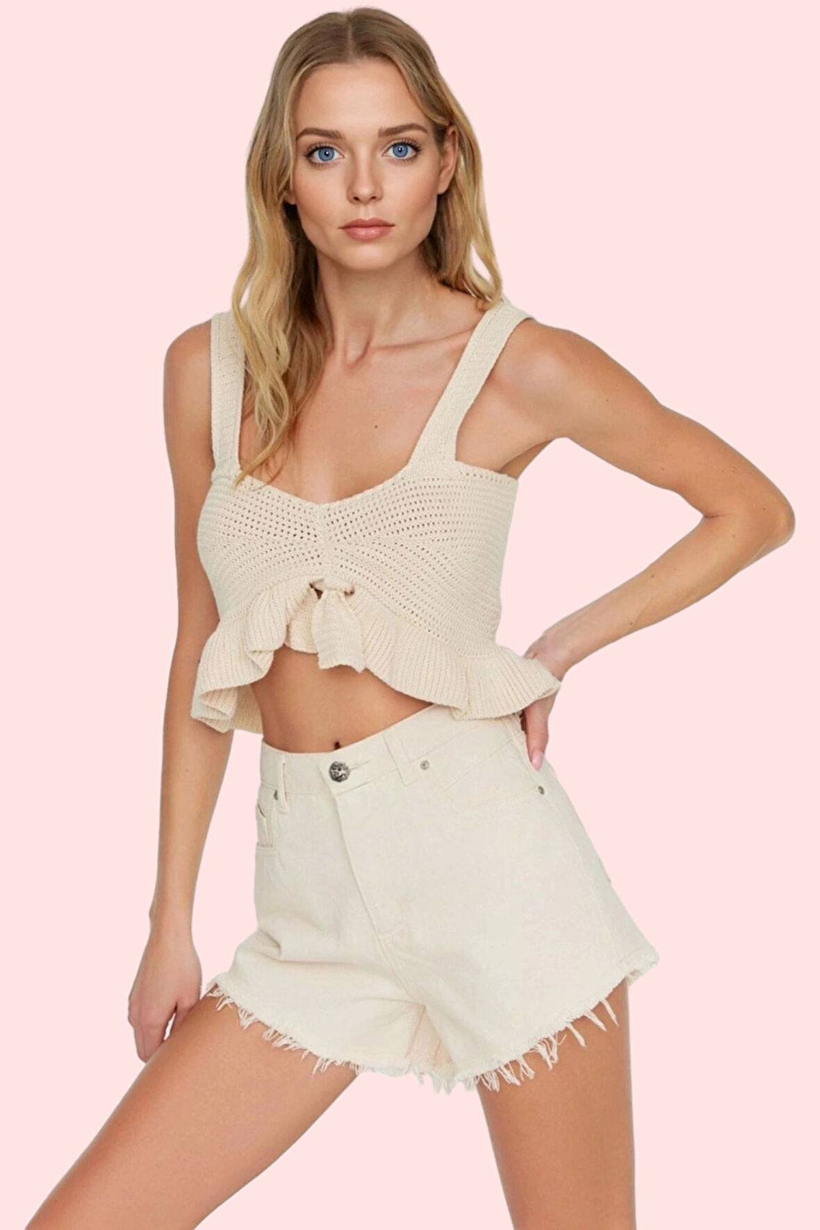 Kadın Pamuk Denim Şort Renk Normal Bel Straight Kalıp Yazlık Plaj Kombinleri Günlük Kullanım