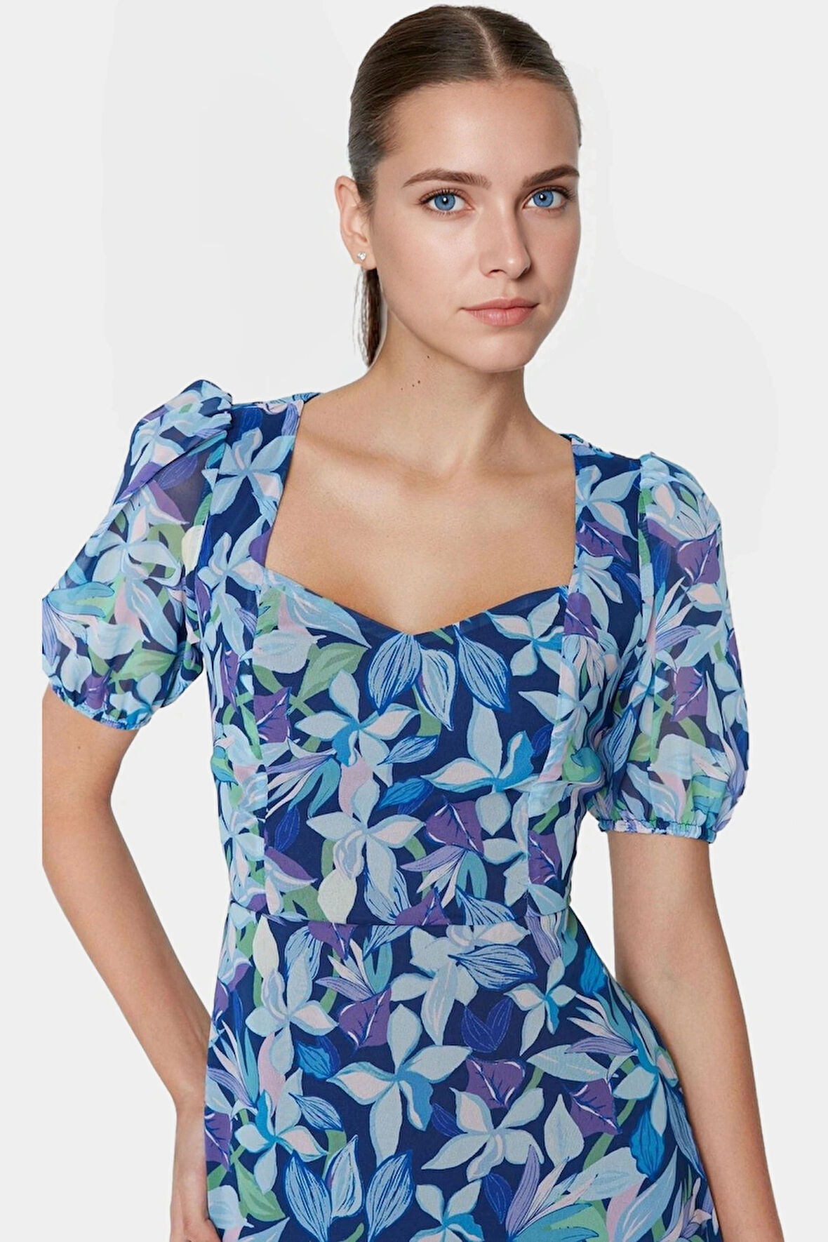 A Line Şifon Elbise Çiçek Desenli Yazlık Mini Yüksek Kalite Özel Tasarım Rahat Ve Şık