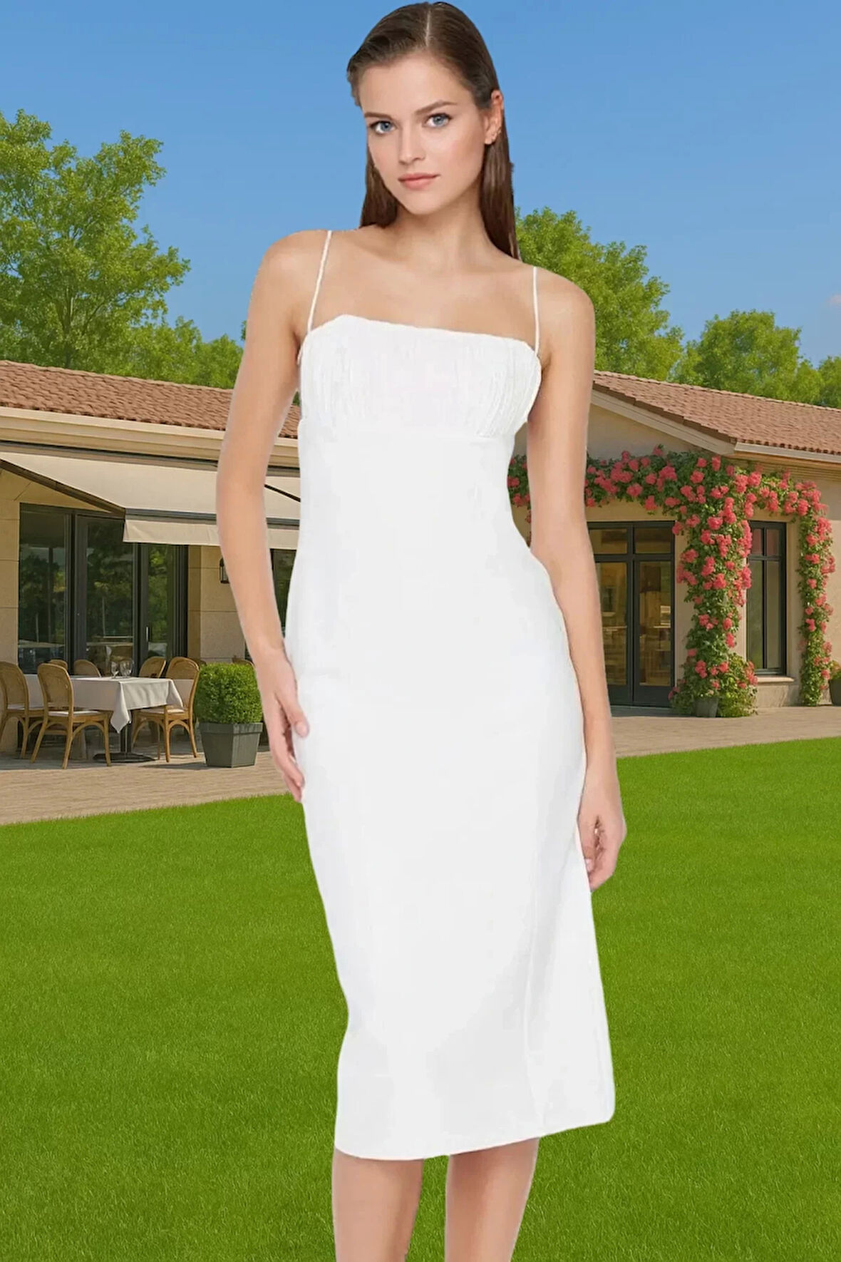 Şık Kare Yaka Bodycon Abiye Elbise Dokuma Finike Kumaş Özel Günler Rahat Kullanım Trend Tasarım