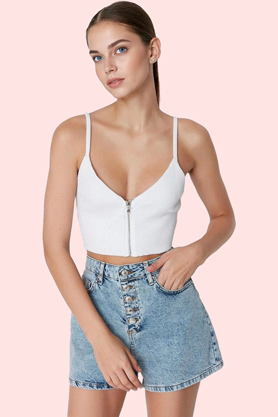 Kadın Pamuk Denim Mini Şort Düz Desen Yüksek Bel Günlük Kullanım İçin Yaz Aylarının Vazgeçilmezi