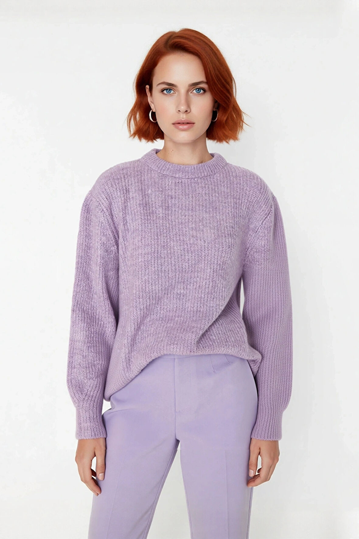 Kadın Basic Oversize Bisiklet Yaka Uzun Kol Triko Kazak Günlük Konforlu Şık Kışlık Giyim Kaliteli