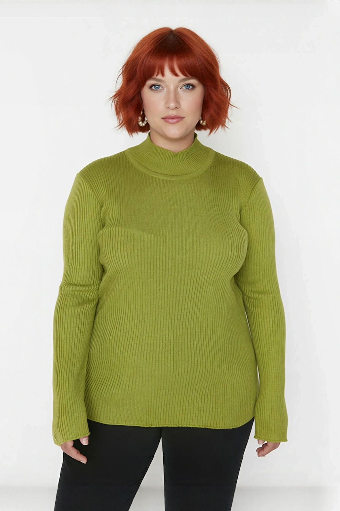 Kadın Akrilik Dik Yaka Fitilli Triko Kazak Fitted Kalıbı İle Konforlu Ve Şık Günlük Giyim Kaliteli