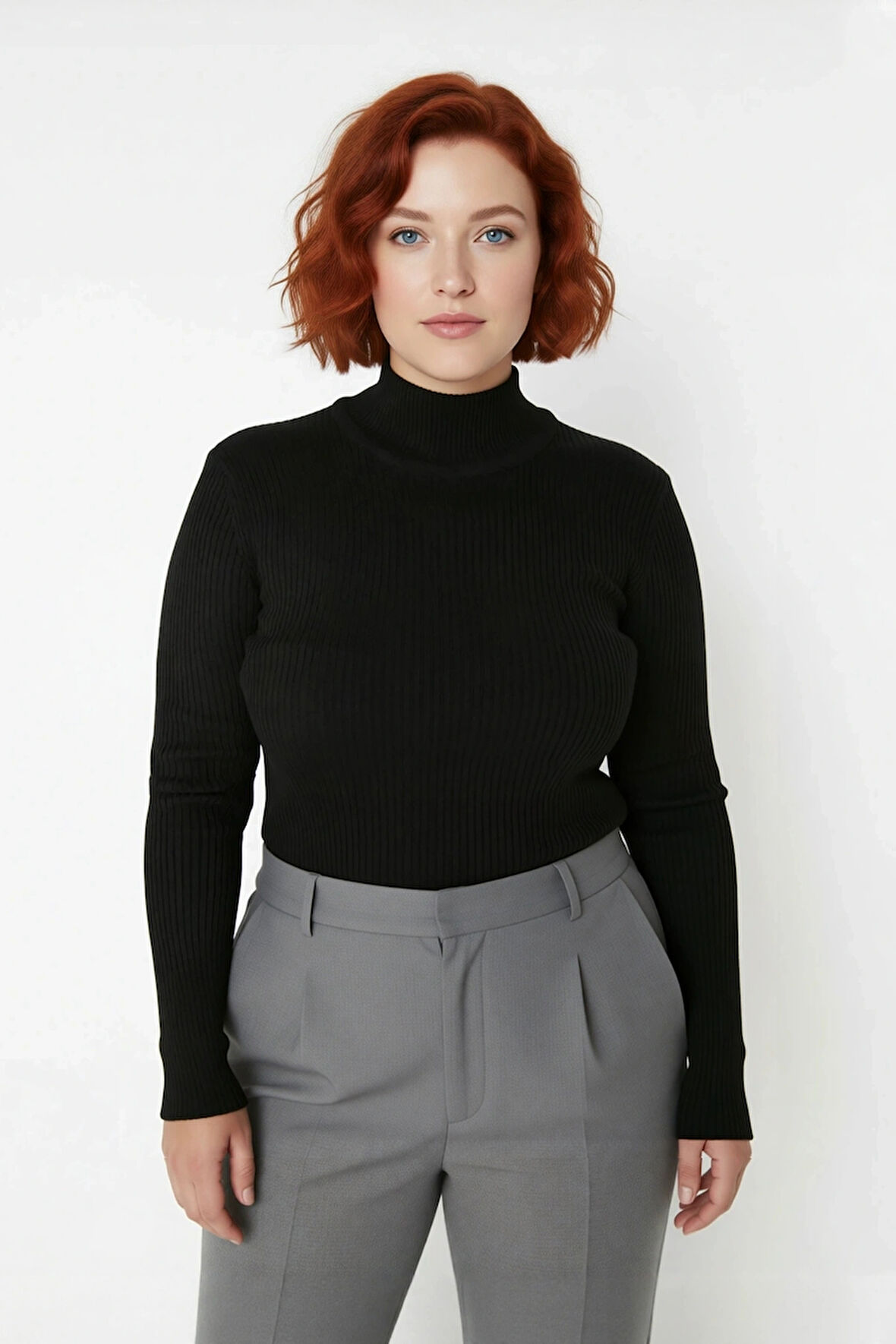 Kadın Akrilik Dik Yaka Fitilli Triko Kazak Fitted Kalıbı İle Konforlu Ve Şık Günlük Giyim Kaliteli