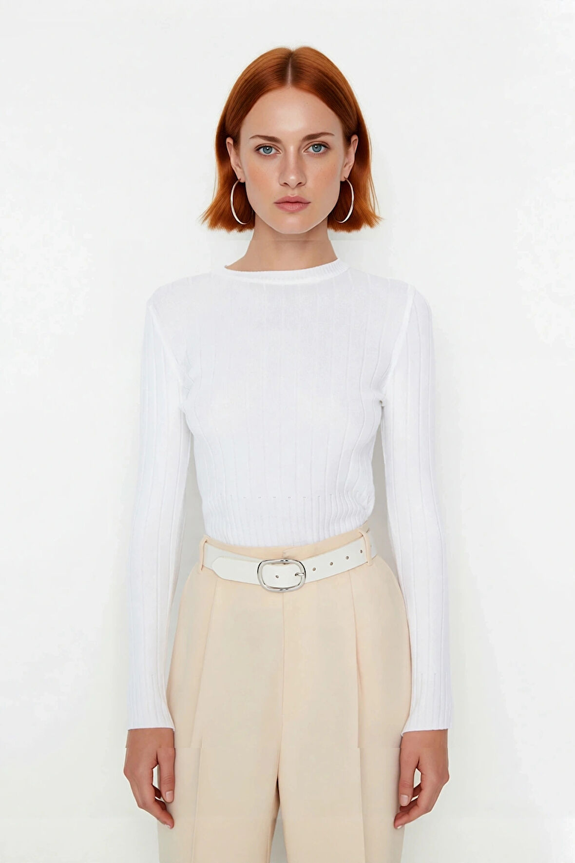 Kadın Basic Fitted Bisiklet Yaka Uzun Kollu Triko Kazak İlkbahar Sonbahar Günlük Stilin Anahtarı