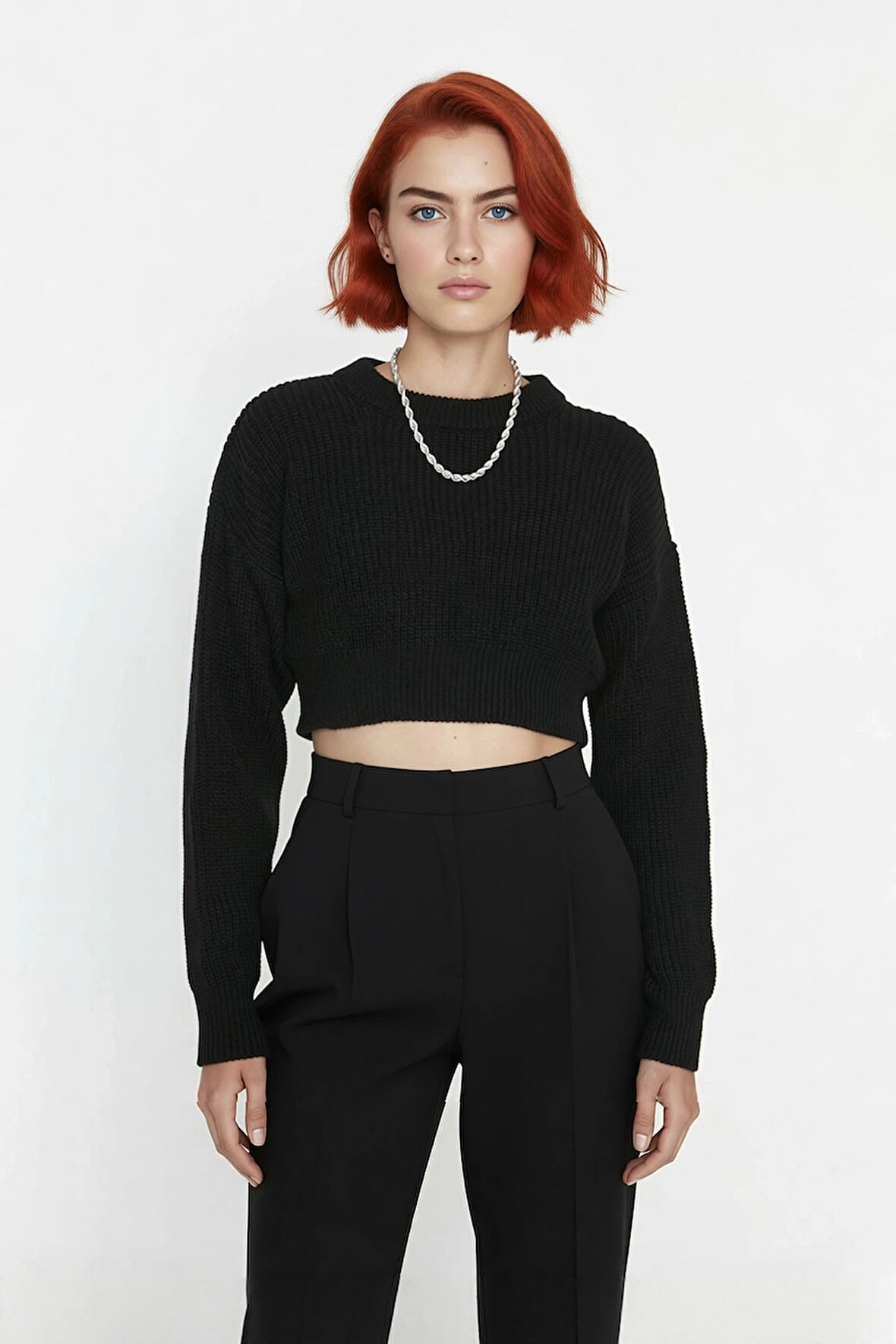 Kadın Ekru Basic Regular Kalıp Uzun Kollu Düşük Kol Triko Kazak Günlük Rahat Şıklık İçin Kaliteli