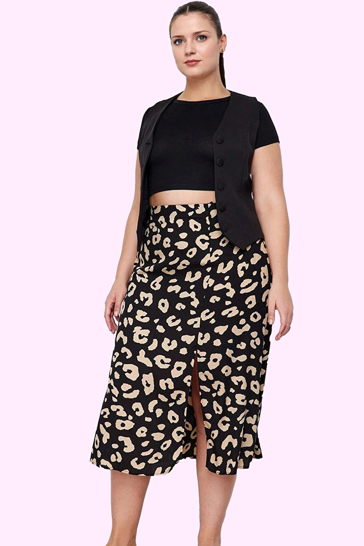 Kadın Büyük Beden Viskoz Dokuma Etek A line Şıklığı Casual Tarzı Midi Boy Günlük Kombinler