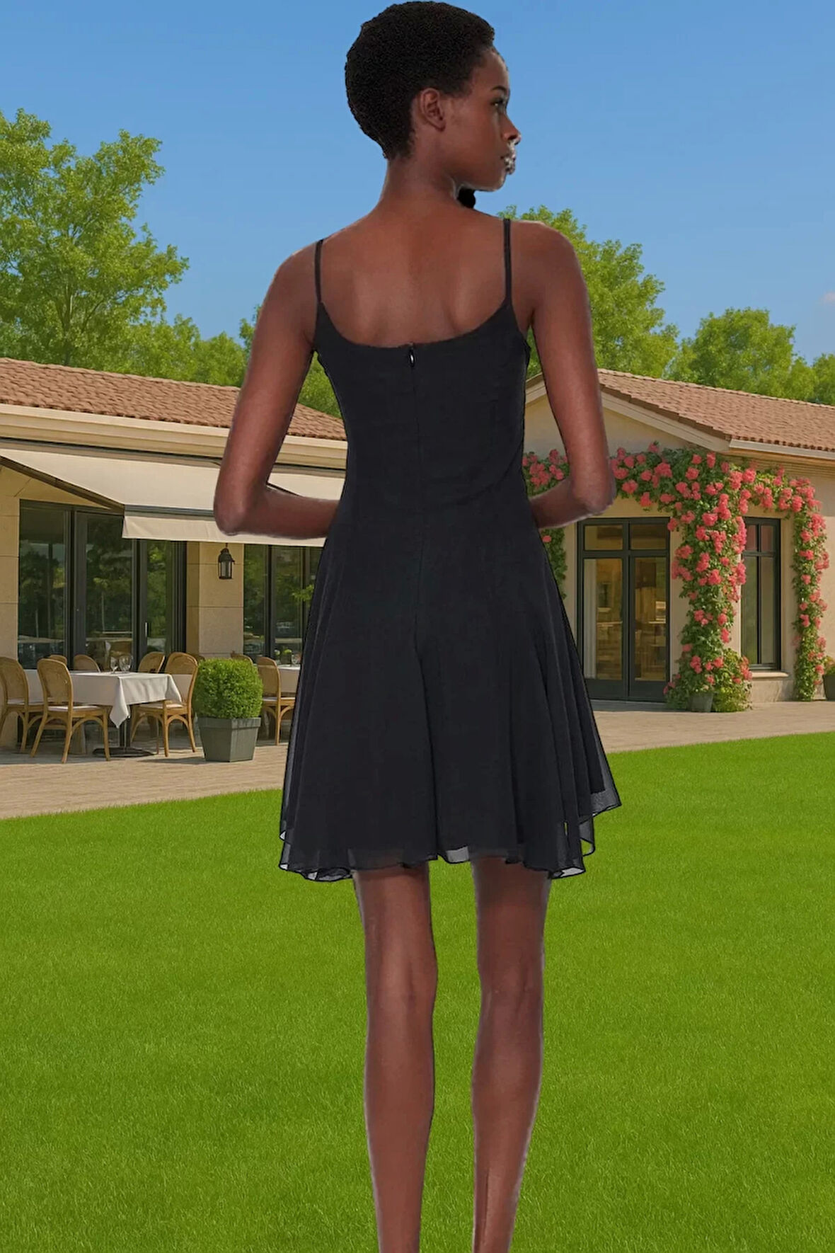 Astarlı Şık Mini Abiye Elbise Polyester Elastan Dokuma Kumaş Profesyonel Görünüm Özel Tasarım