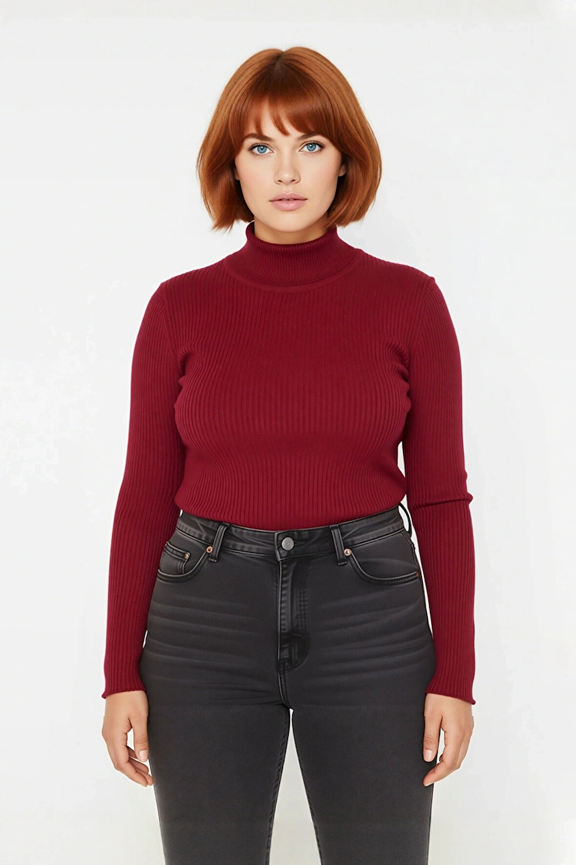 Kadın Akrilik Dik Yaka Fitilli Triko Kazak Fitted Kalıbı İle Konforlu Ve Şık Günlük Giyim Kaliteli