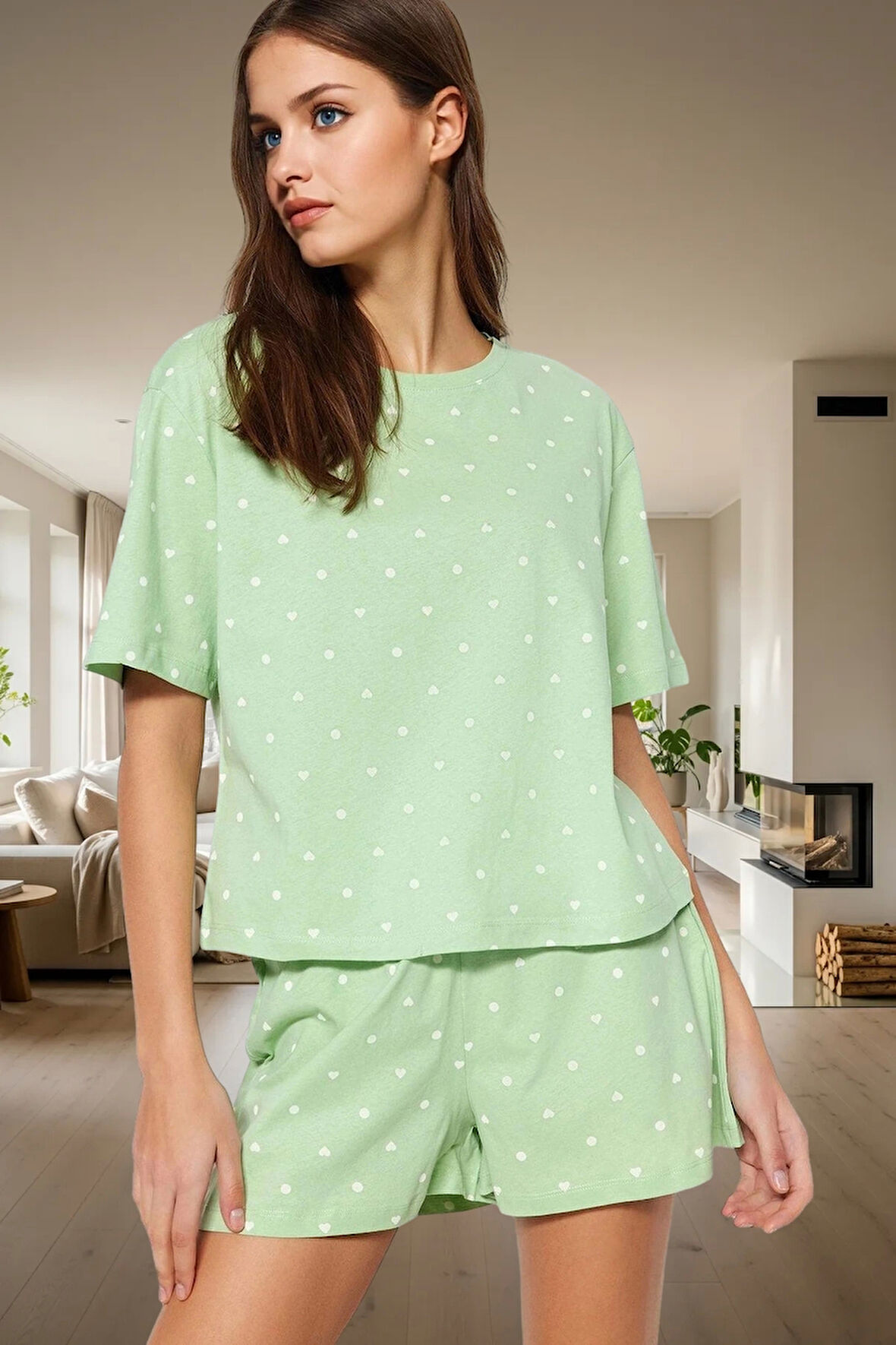 Puantiyeli Kalpli Pamuklu Pijama Takımı Rahatlık ve Şıklık Bir Arada Dayanıklı Malzeme