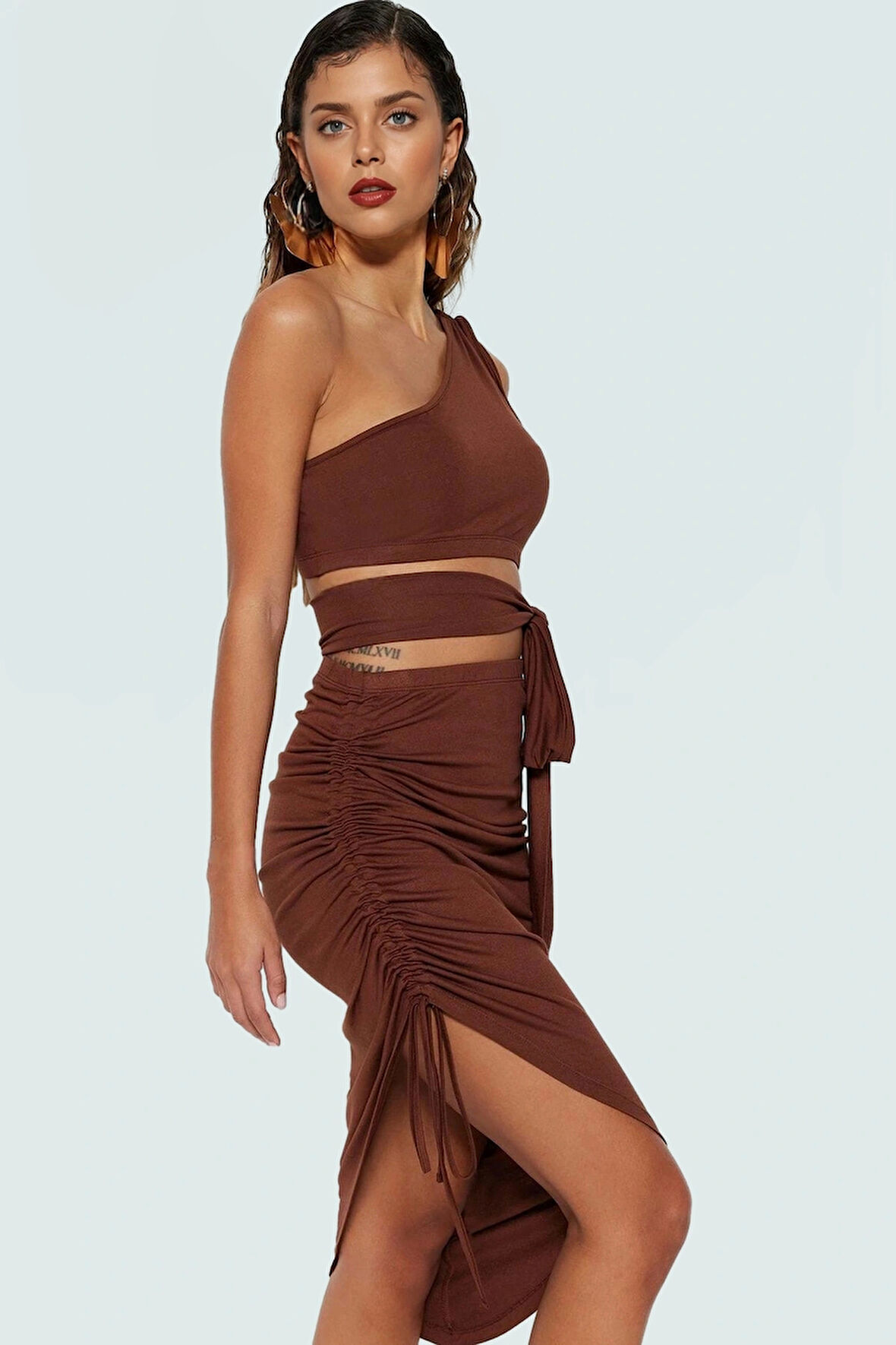 Şık Kadın Yazlık Bluz Etek Takım Regular Kesim Viskoz Kumaş Uzun Ömürlü Günlük Kullanım İçin