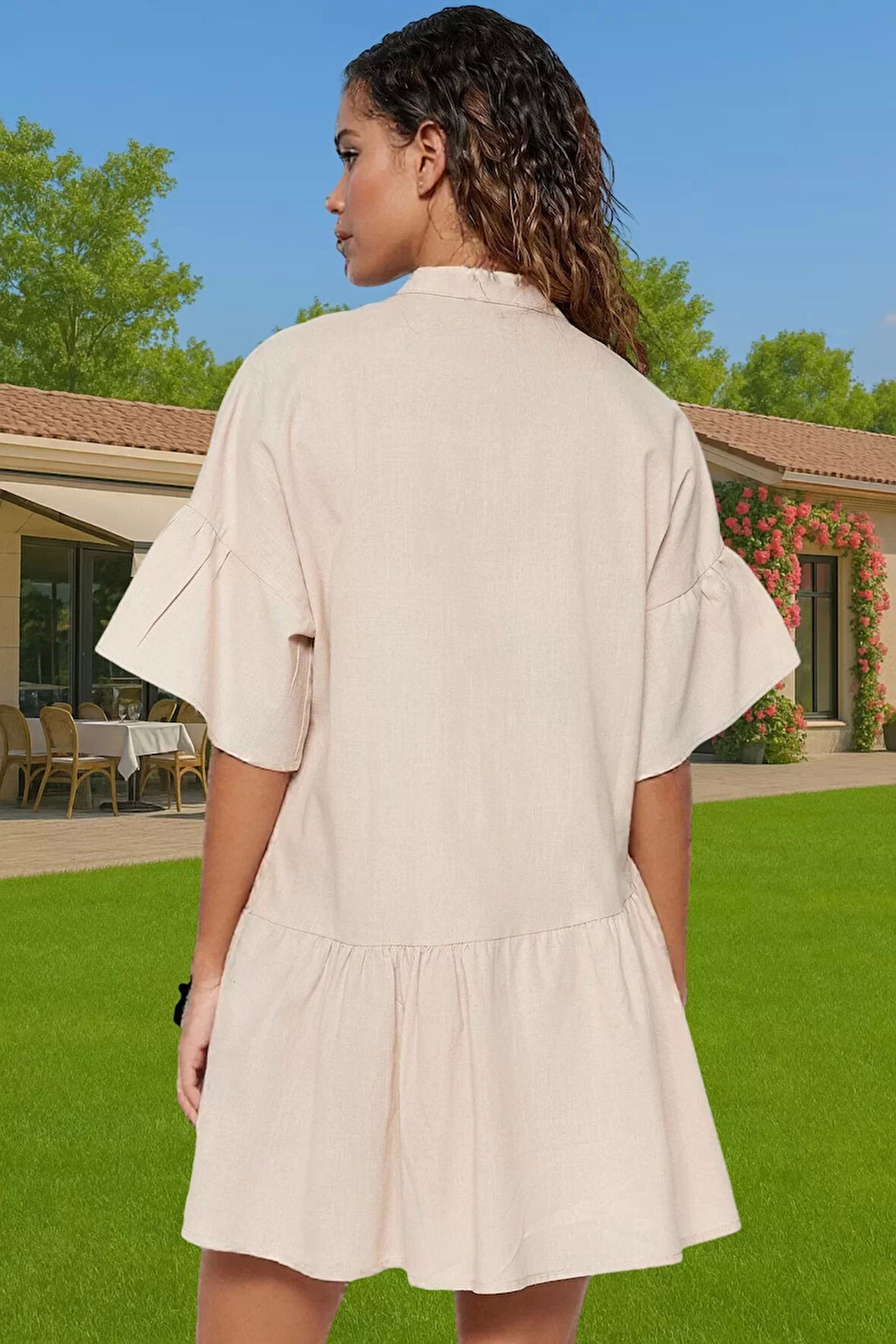 Kadın A line Flamlı Pamuk Mini Elbise Yazlık Plaj Stili Modern Stil Dayanıklı Malzeme Seçkin Malzeme