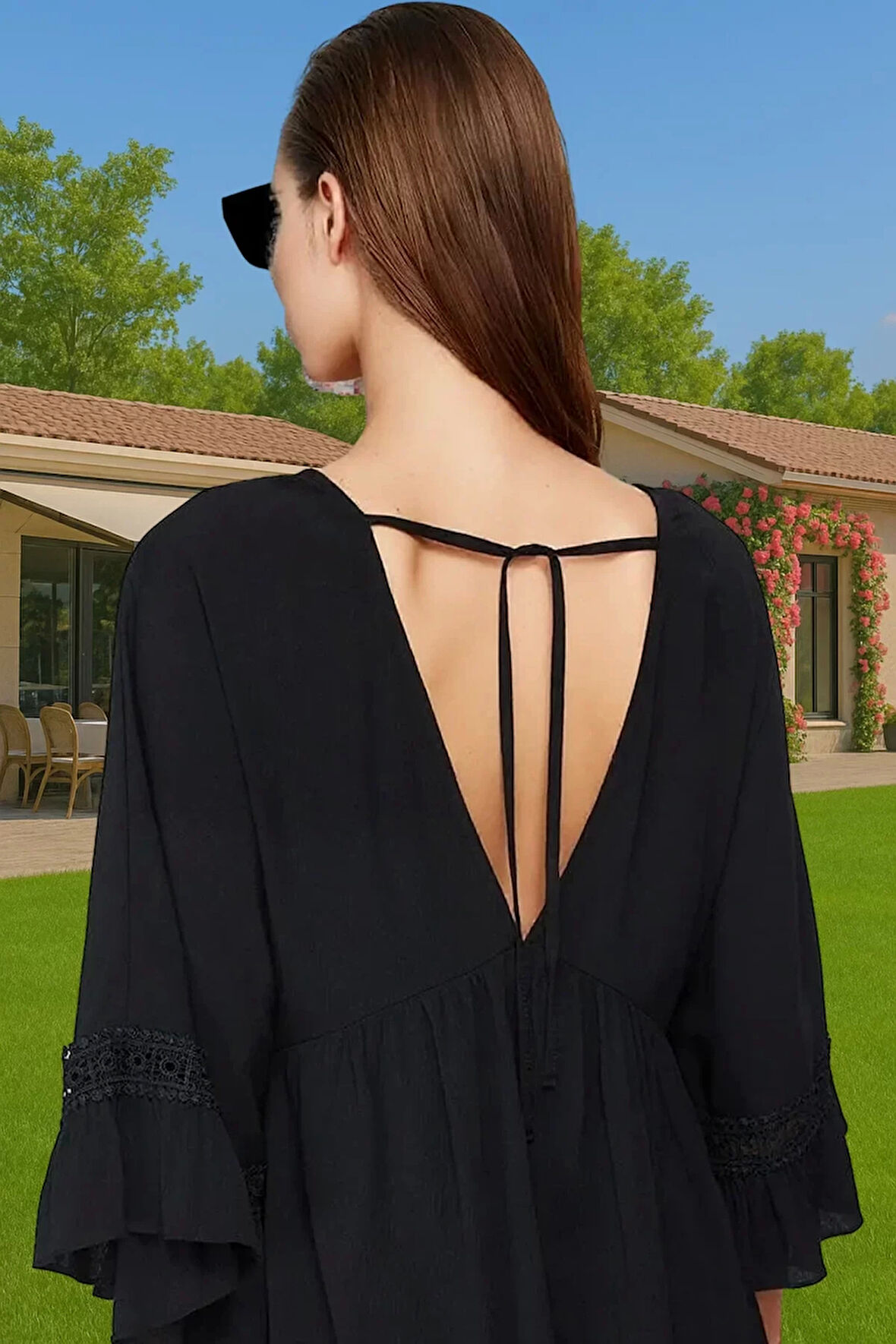 Yazlık Kadın A line Mini Elbise V Yaka Dantel Detaylı Plaj Elbisesi Uzun Ömürlü Yüksek Kalite