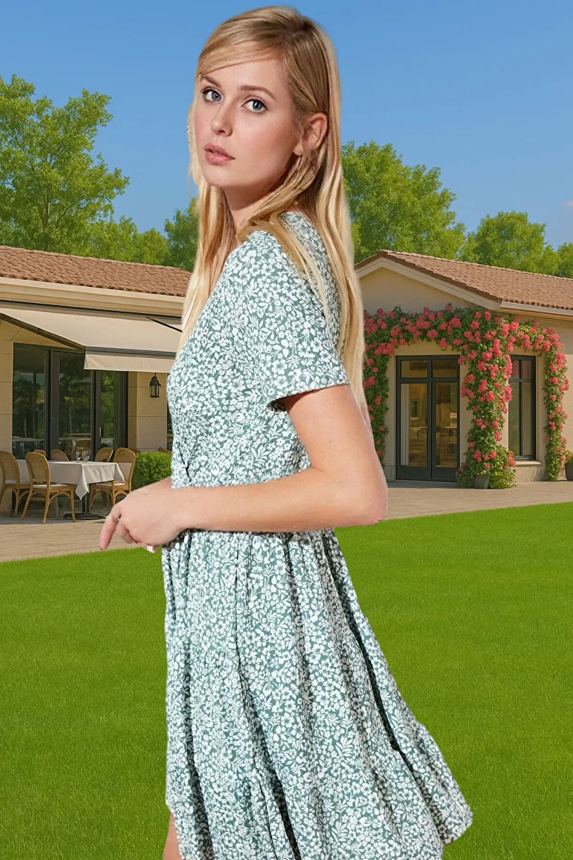 Kadın Yazlık Mini Elbise Polyester Elastan Kumaşlı Kisa Kol Konforlu Kesim Özenle Seçilmiş