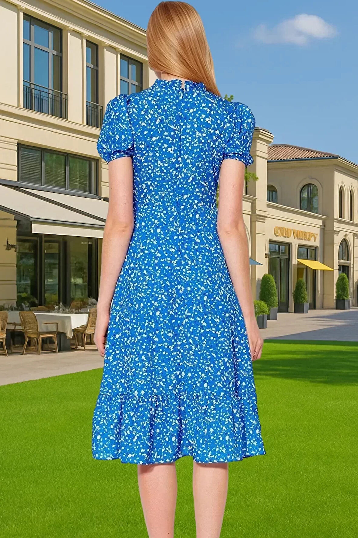 Şık A Kesim Midi Elbise Balon Kol Polyester Dokuma Yazlık Konforlu Kesim Rahat Ve Şık Seçkin Malzeme