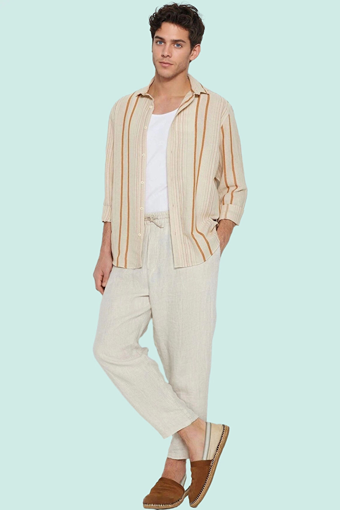 Erkek Yazlık Çizgili Gömlek Pamuk Rahat Kalıp Günlük Kombinler İçin Yaz Aylarının Vazgeçilmezi