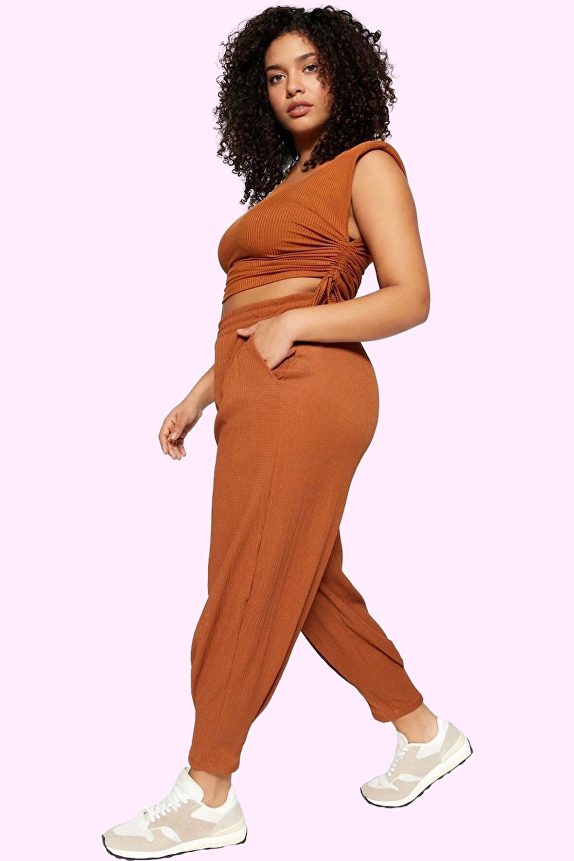 Kadın Büyük Beden Örme Pantolon Yüksek Bel Havuç Kalıp Regular Boy Yaz Aylarının Vazgeçilmezi