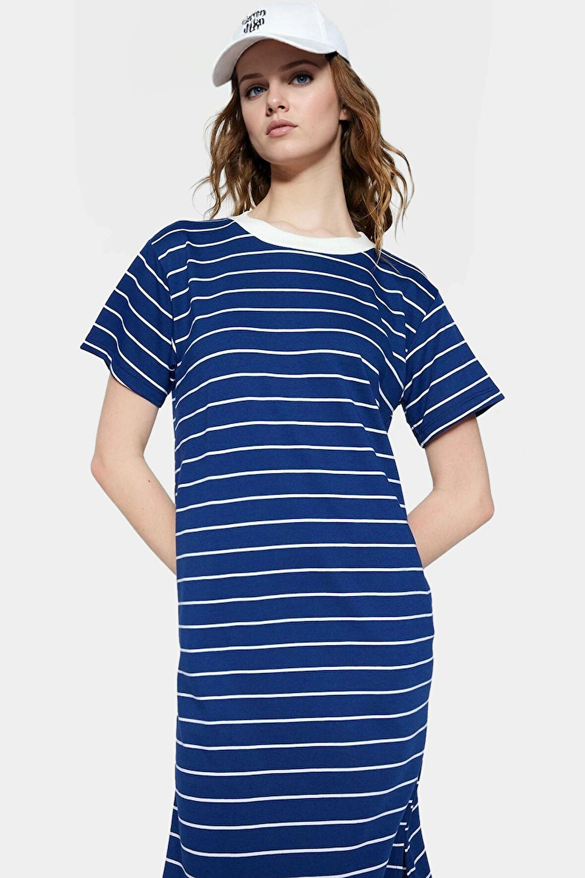 Rahat Yazlık Çizgili Maxi Elbise Polyester Pamuk Karışımı Premium Kalite Yüksek