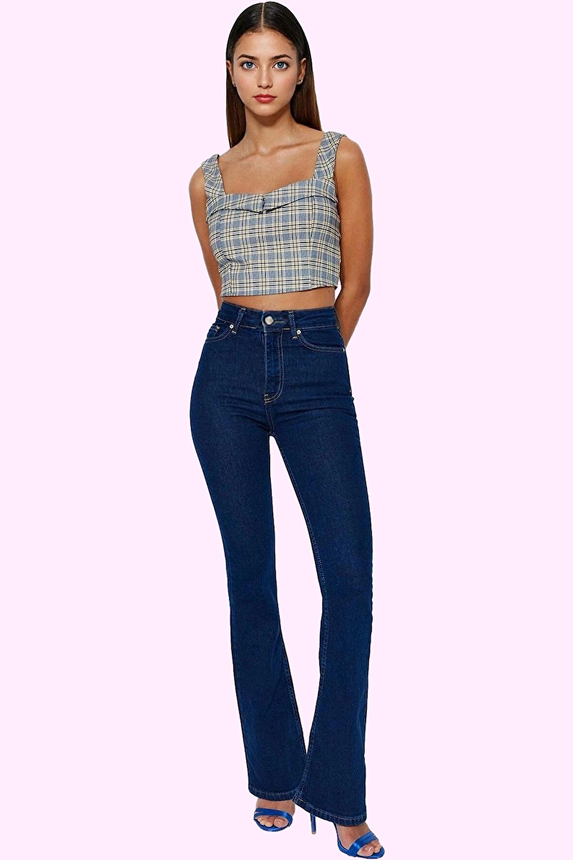 Kadın Denim Flare Jean Pamuk Yüksek Bel Günlük Kaliteli Malzeme Yaz Aylarının Vazgeçilmezi