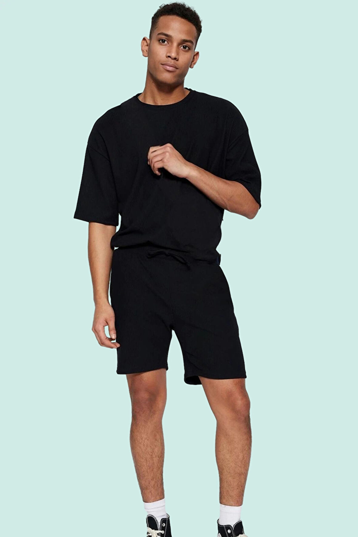 Erkek Rahat Kesim Şort; Polyester Elastan Dokulu Ottoman Kumaş Normal Bel Kısa Boy Günlük Kullanım