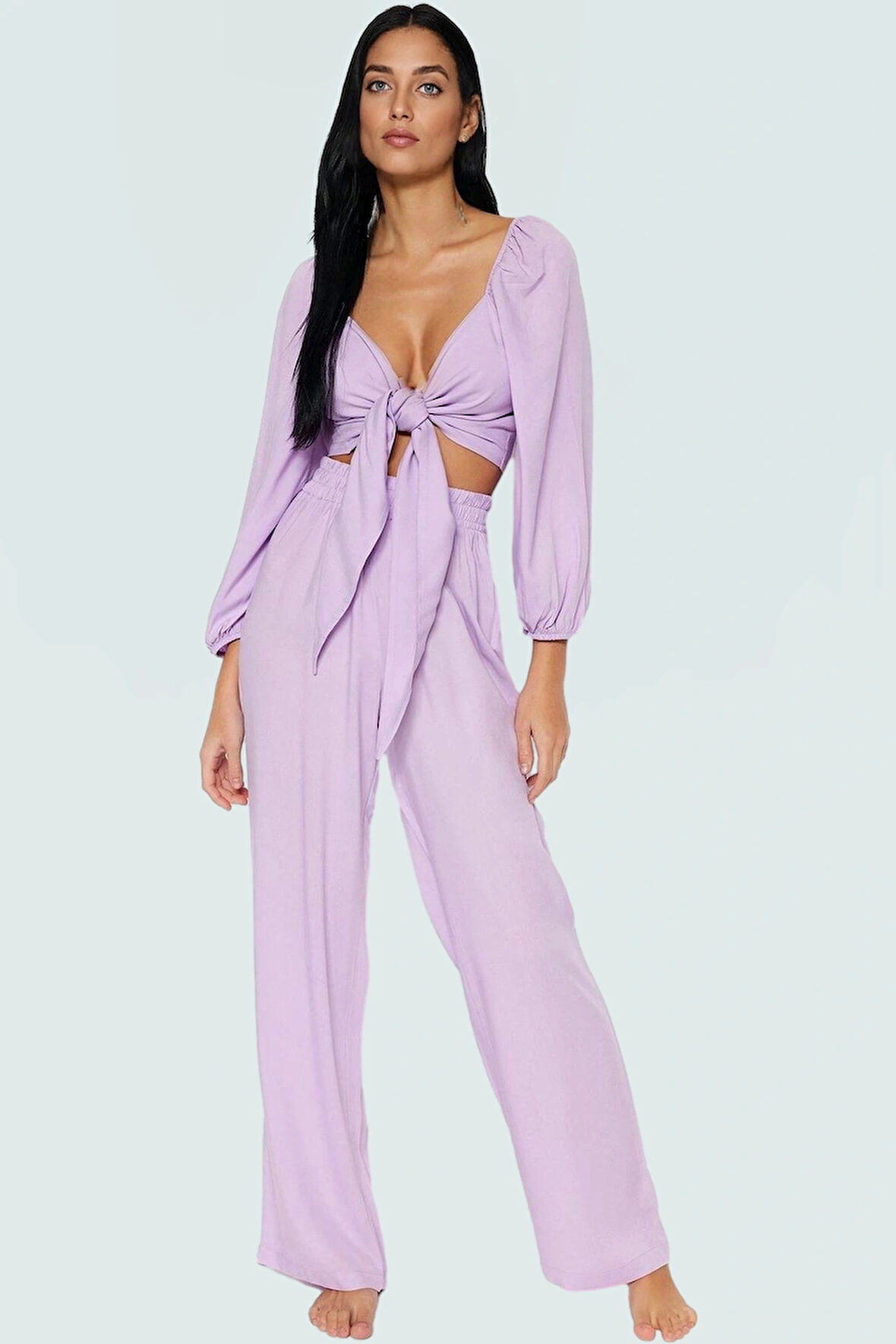 Rahat ve Şık Plaj Takımı Viskoz Bluz Pantolon Seçkin Malzeme Mükemmel Uyum Uzun Ömürlü