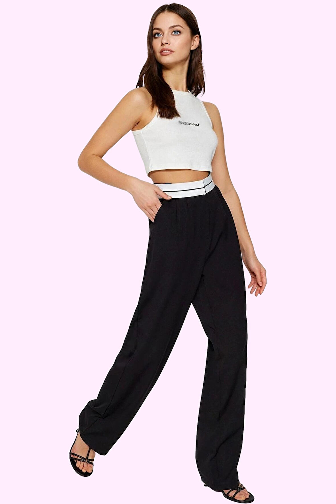 Kadın Palazzo Pantolon Yüksek Bel Wide Leg Kemerli Dokuma Kumaş Yaz Aylarının Vazgeçilmezi