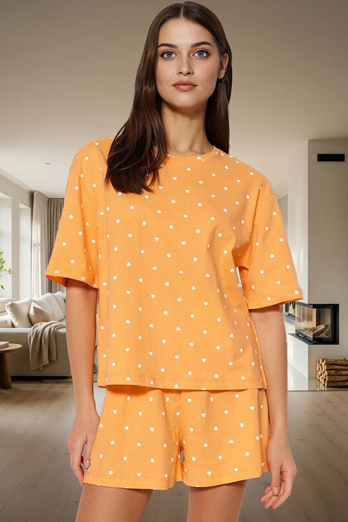 Puantiyeli Kalpli Pamuklu Pijama Takımı Rahatlık ve Şıklık Bir Arada Dayanıklı Malzeme